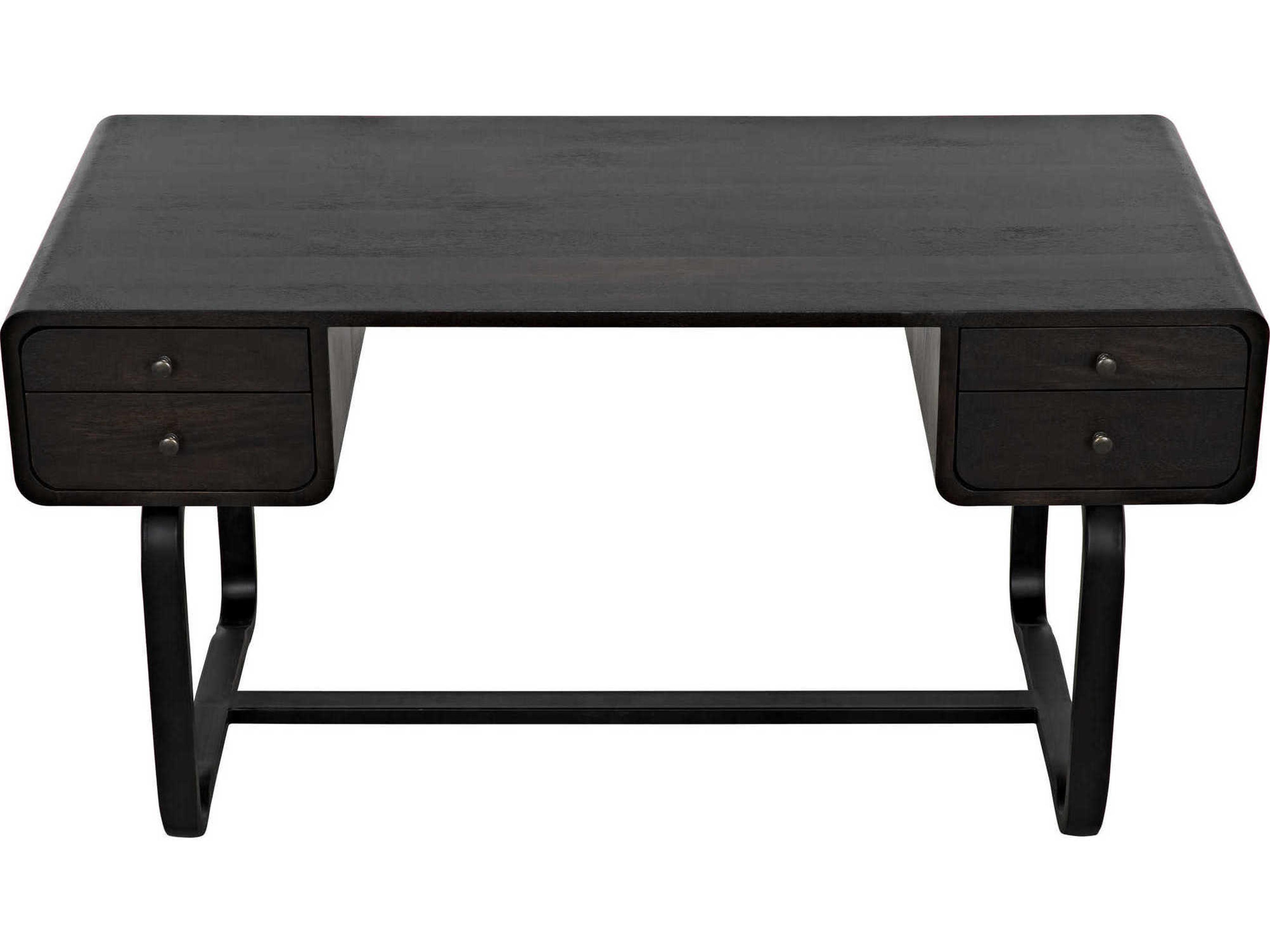 Noir Ebony Walnut Black Metal Wood Secretary Desk Writing