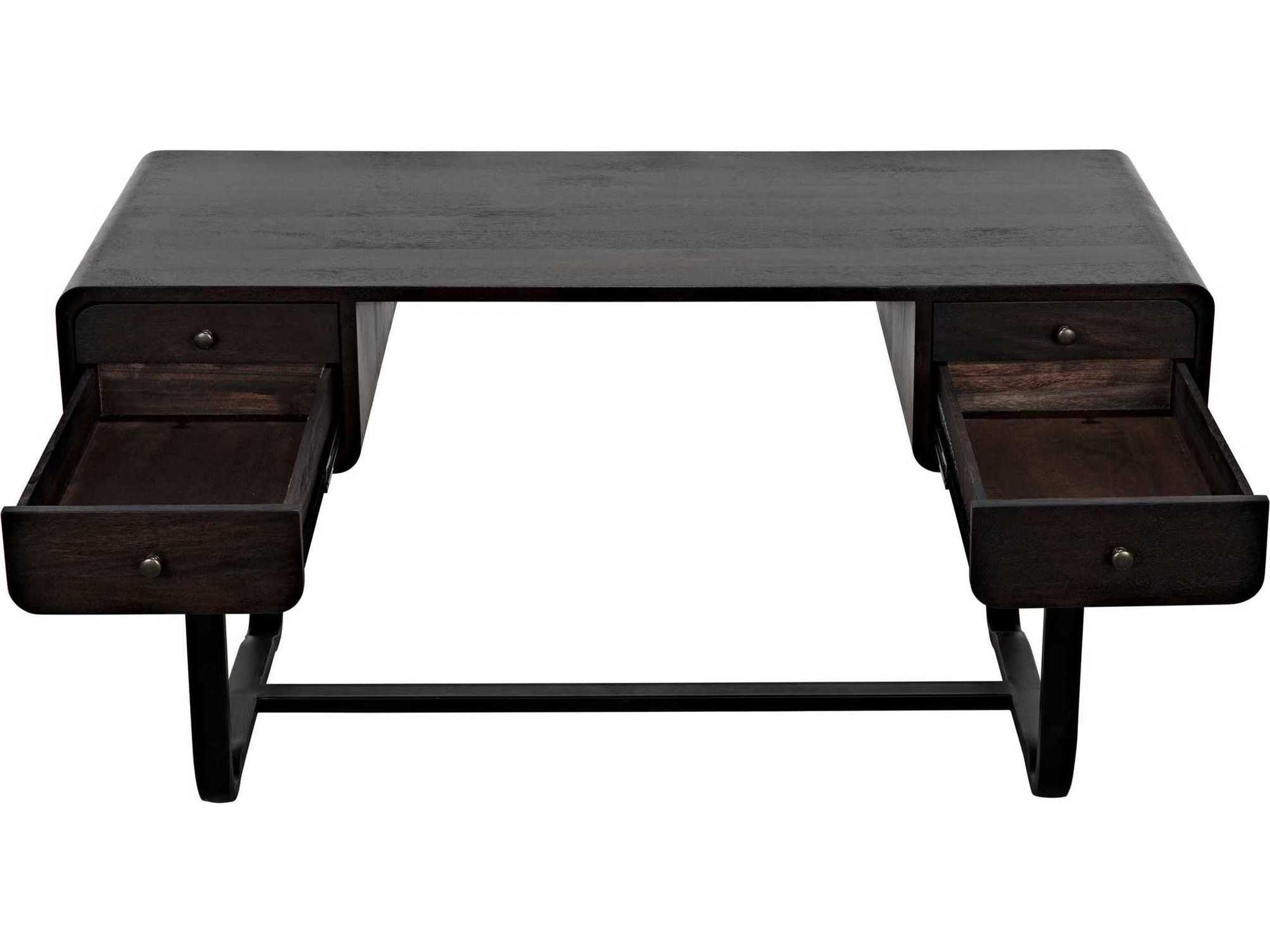 Noir Ebony Walnut Black Metal Wood Secretary Desk Writing