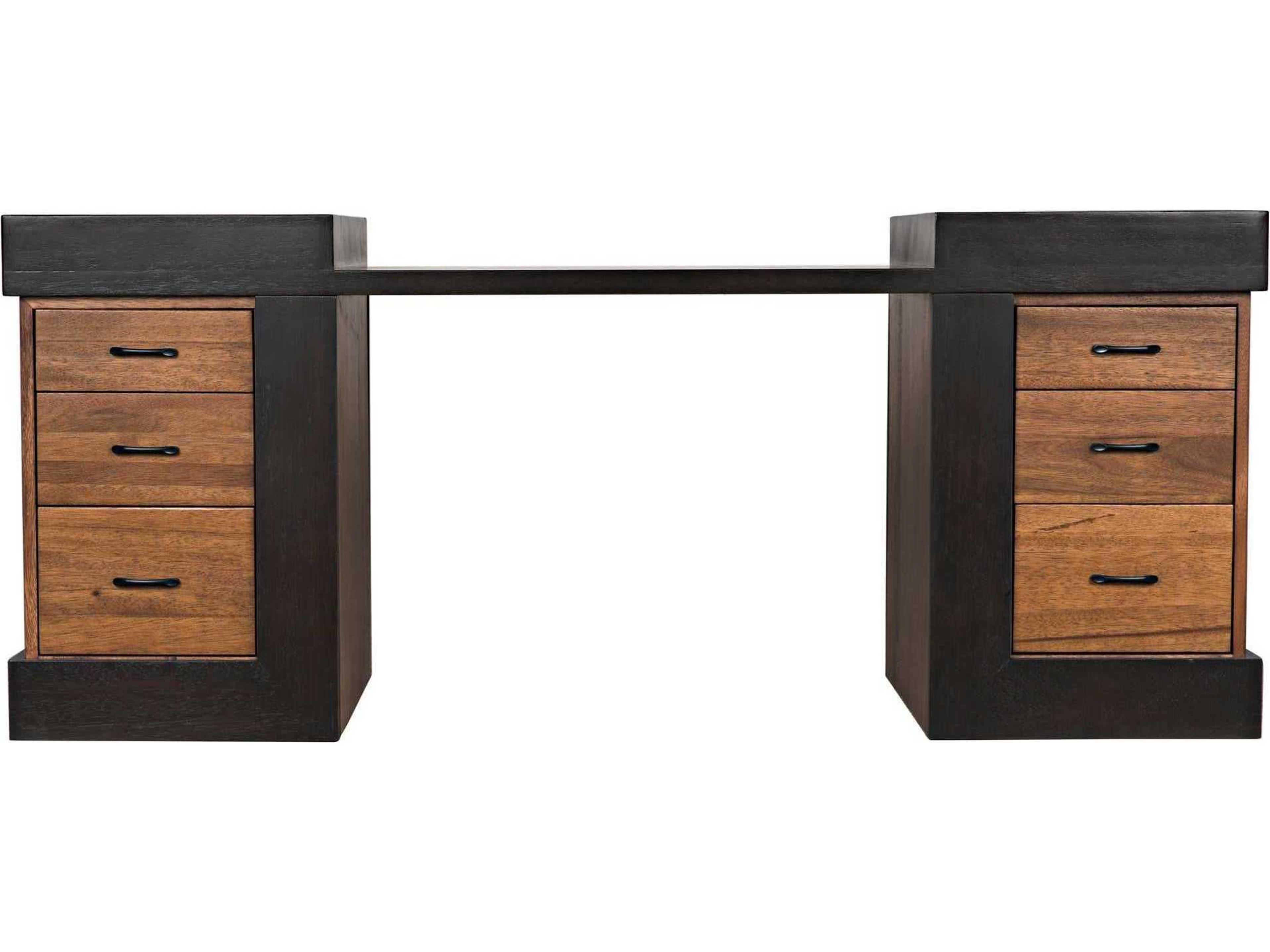 Noir Dark Walnut And Ebony Black Wood Secretary Desk