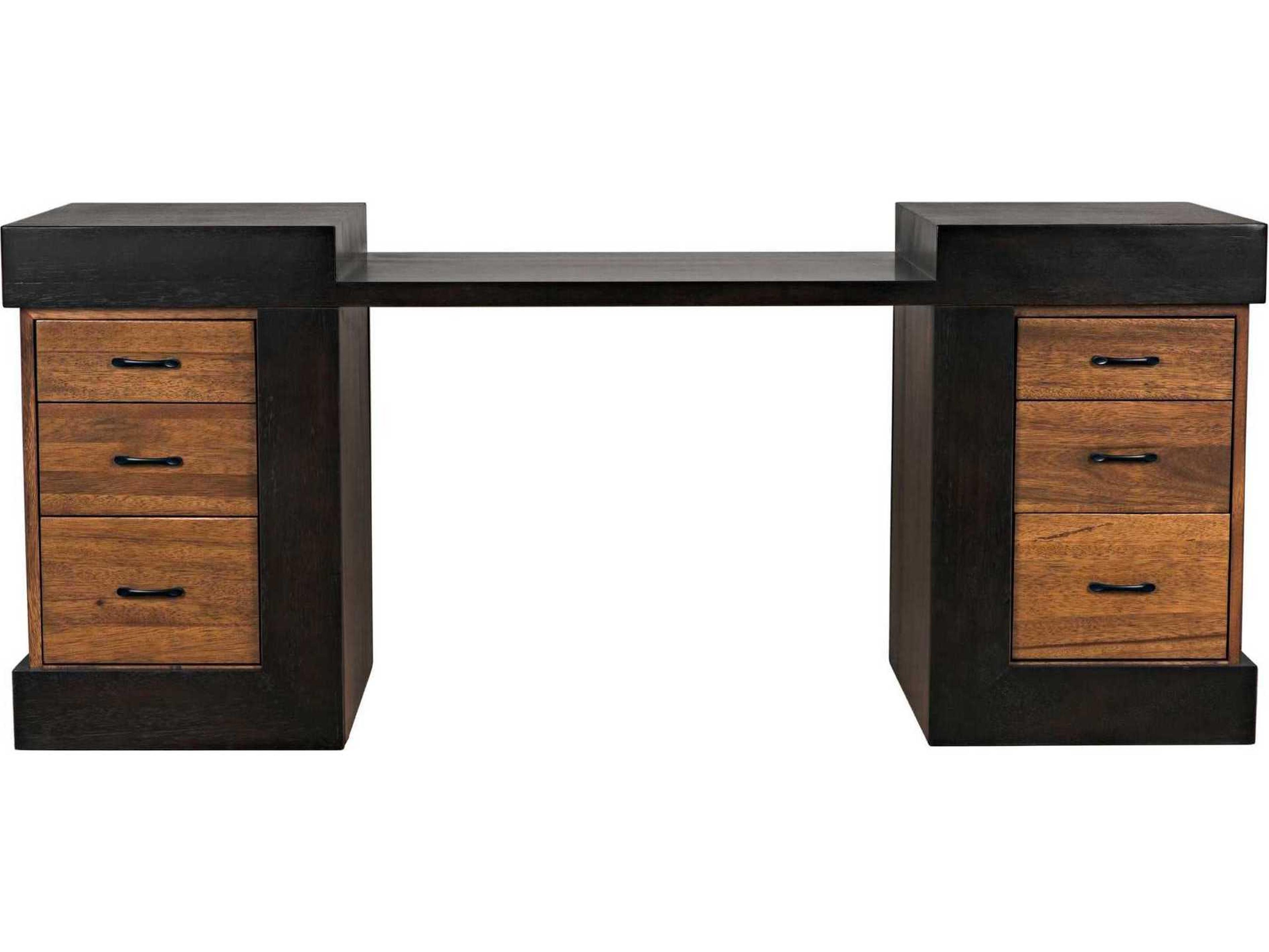 Noir Dark Walnut And Ebony Black Wood Secretary Desk