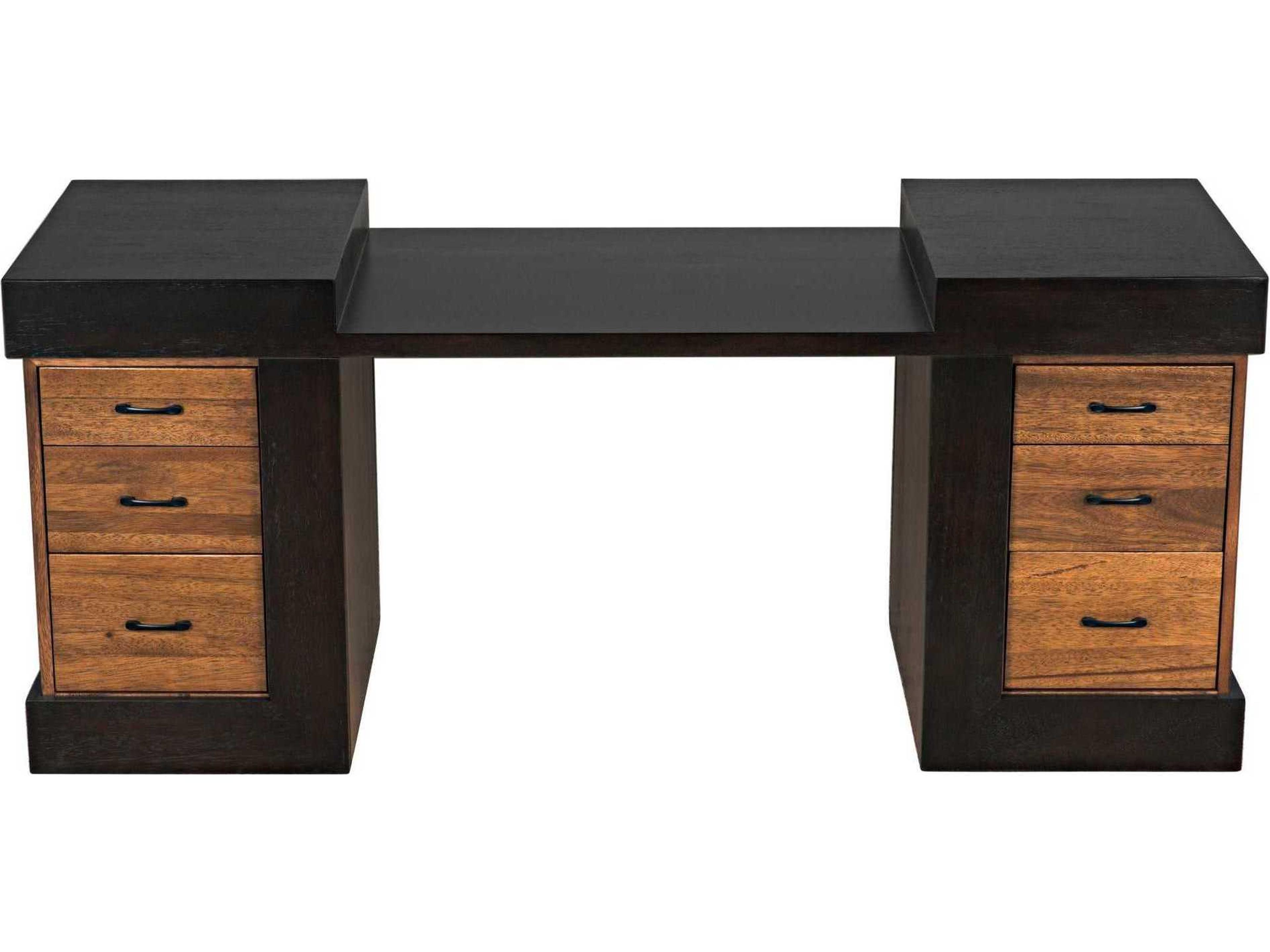 Noir Dark Walnut And Ebony Black Wood Secretary Desk