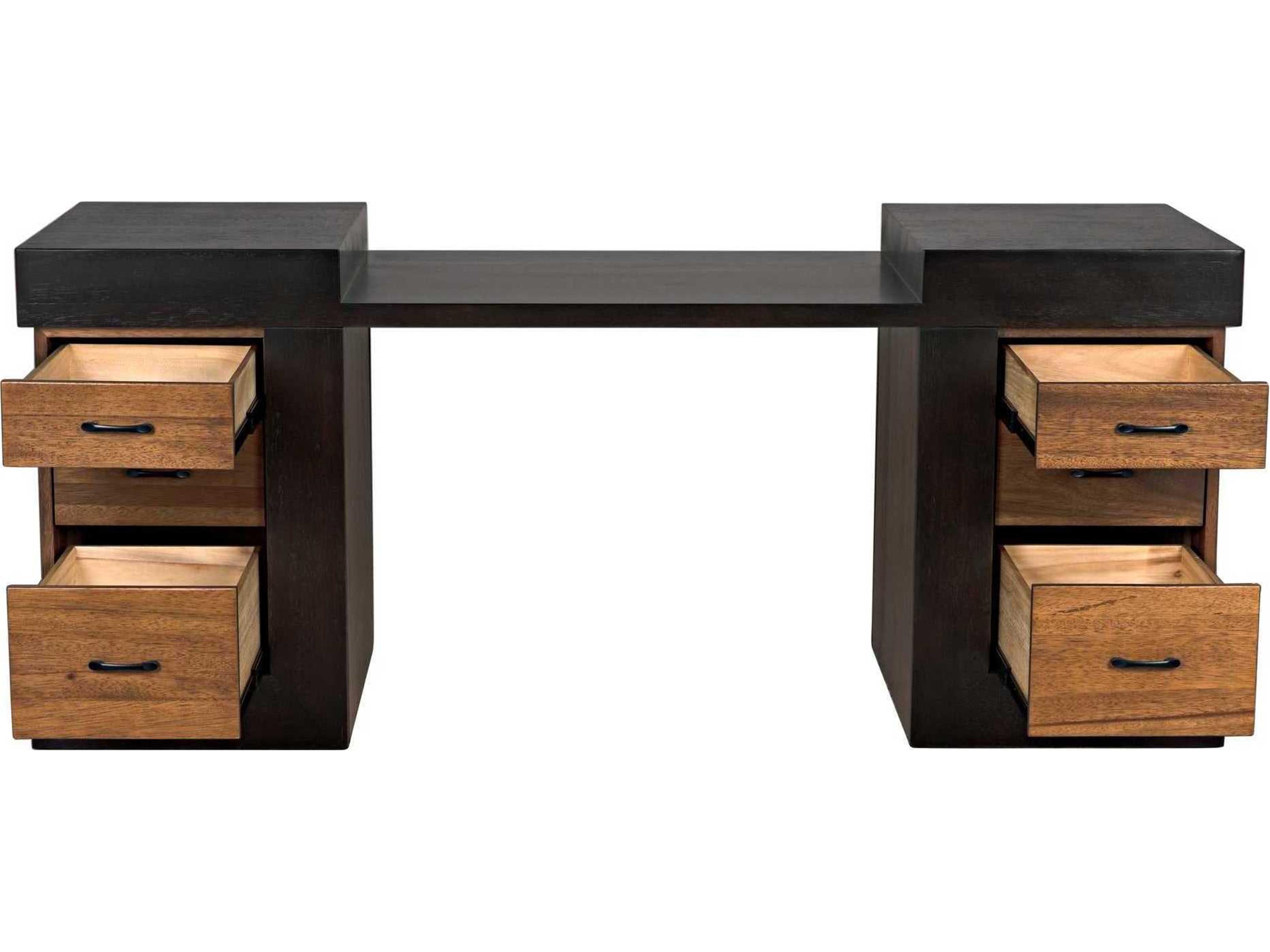 Noir Dark Walnut And Ebony Black Wood Secretary Desk