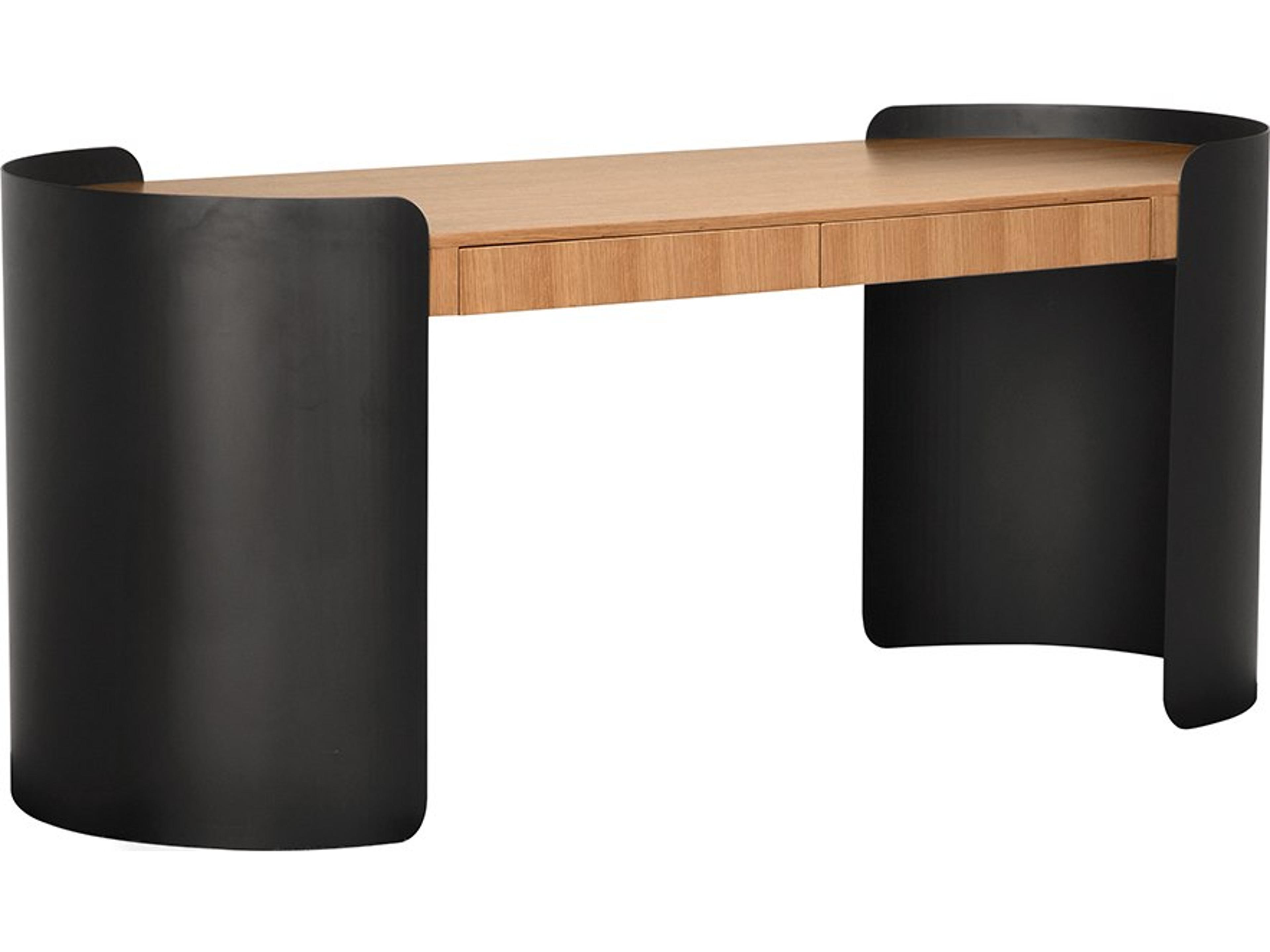 Tessio Matte Black And Natural Oak Wood Computer Desk