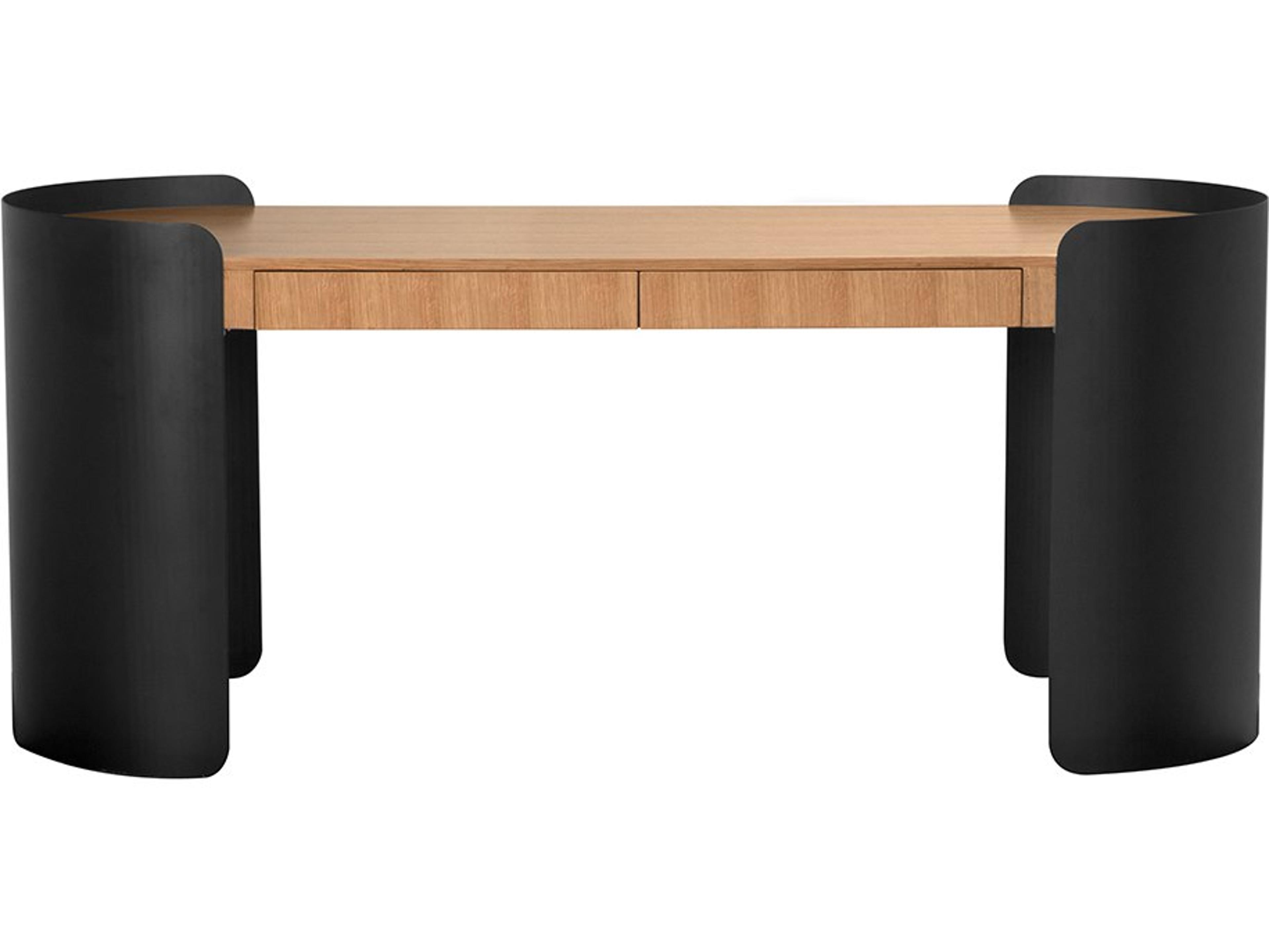 Noir Tessio Matte Black And Natural Oak Wood Computer Desk