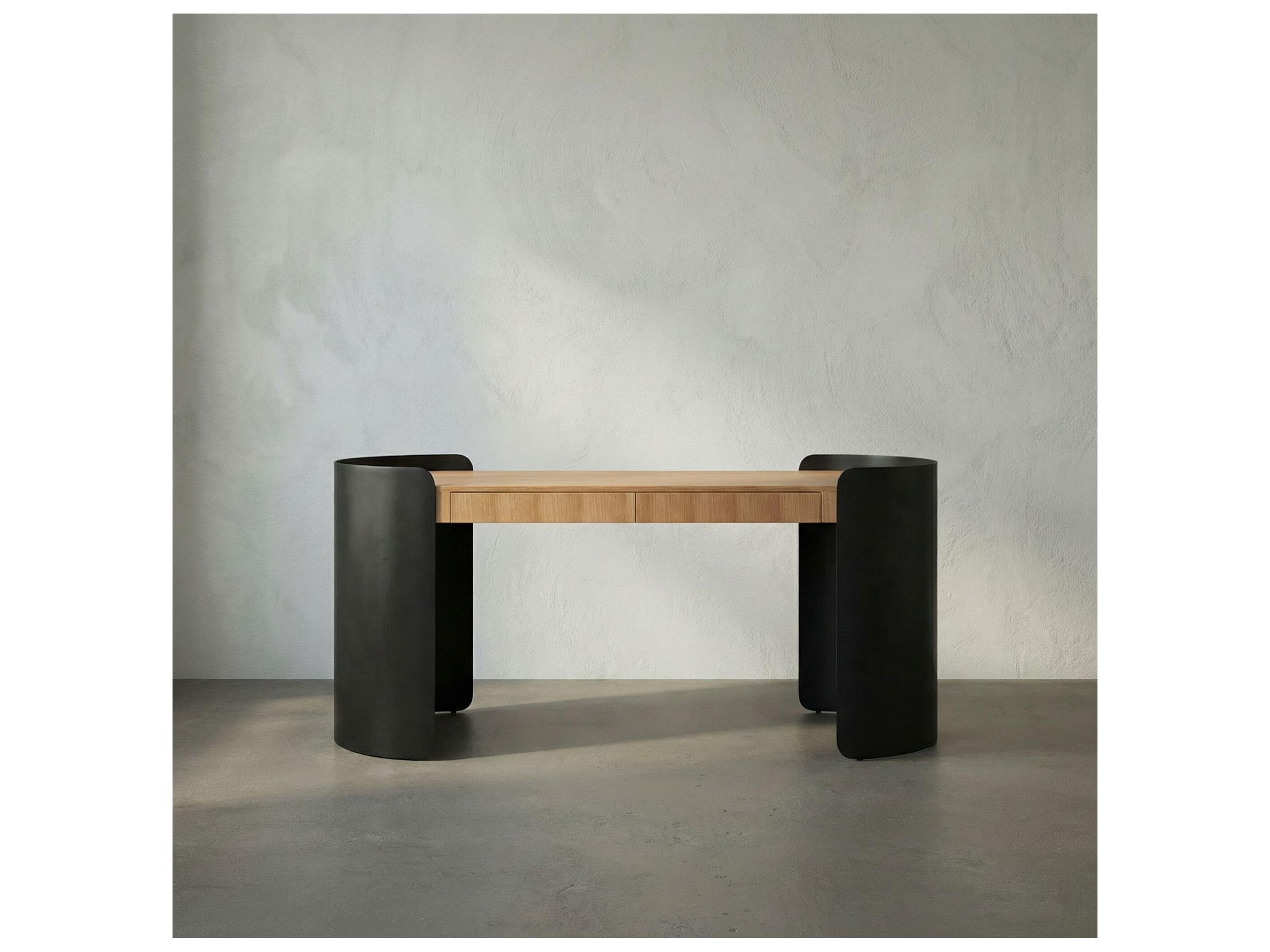 Noir Tessio Matte Black And Natural Oak Wood Computer Desk