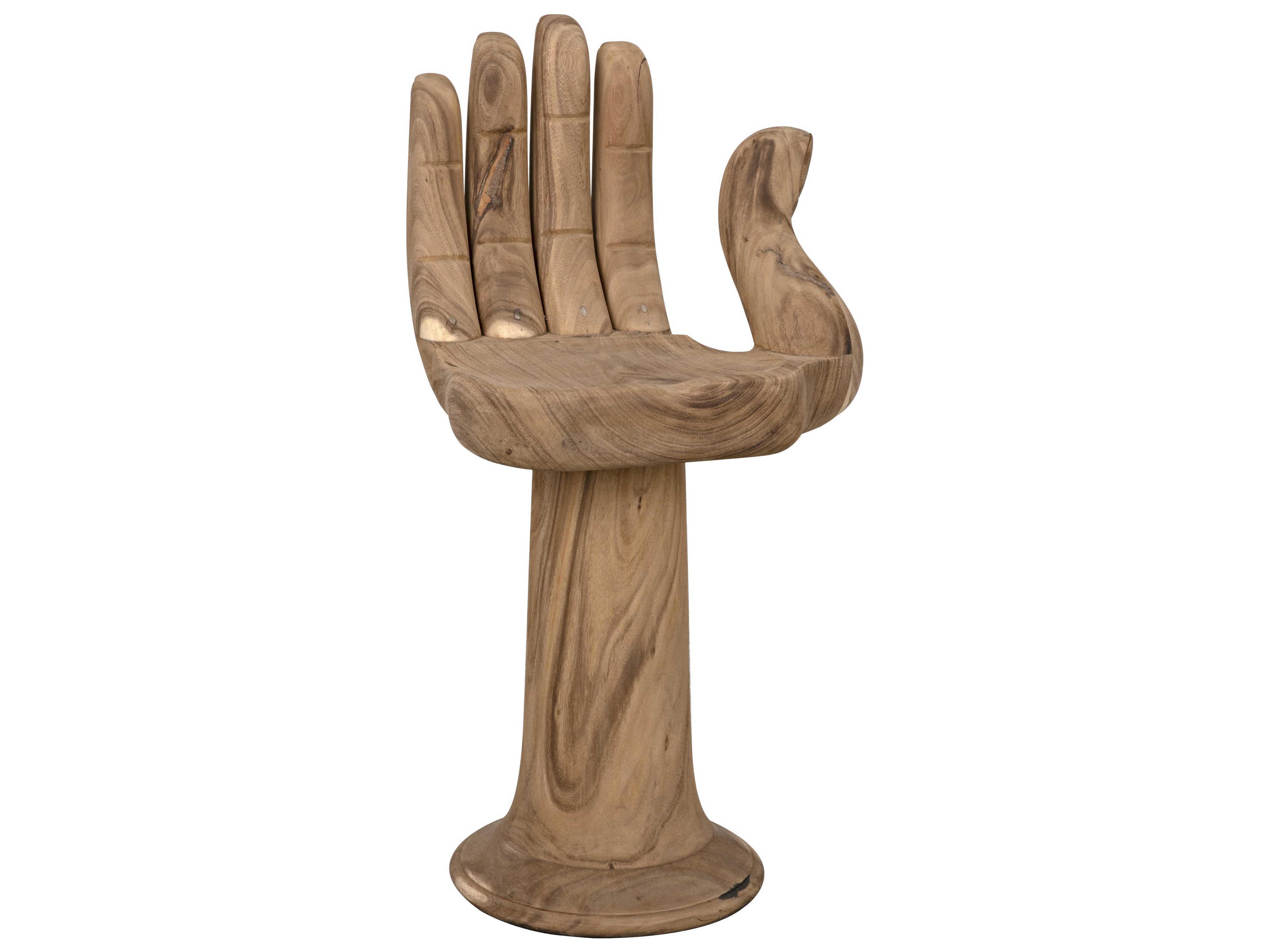 Buddha Hand-Carved Teak Wood Counter Stool in Clear Coat Flat