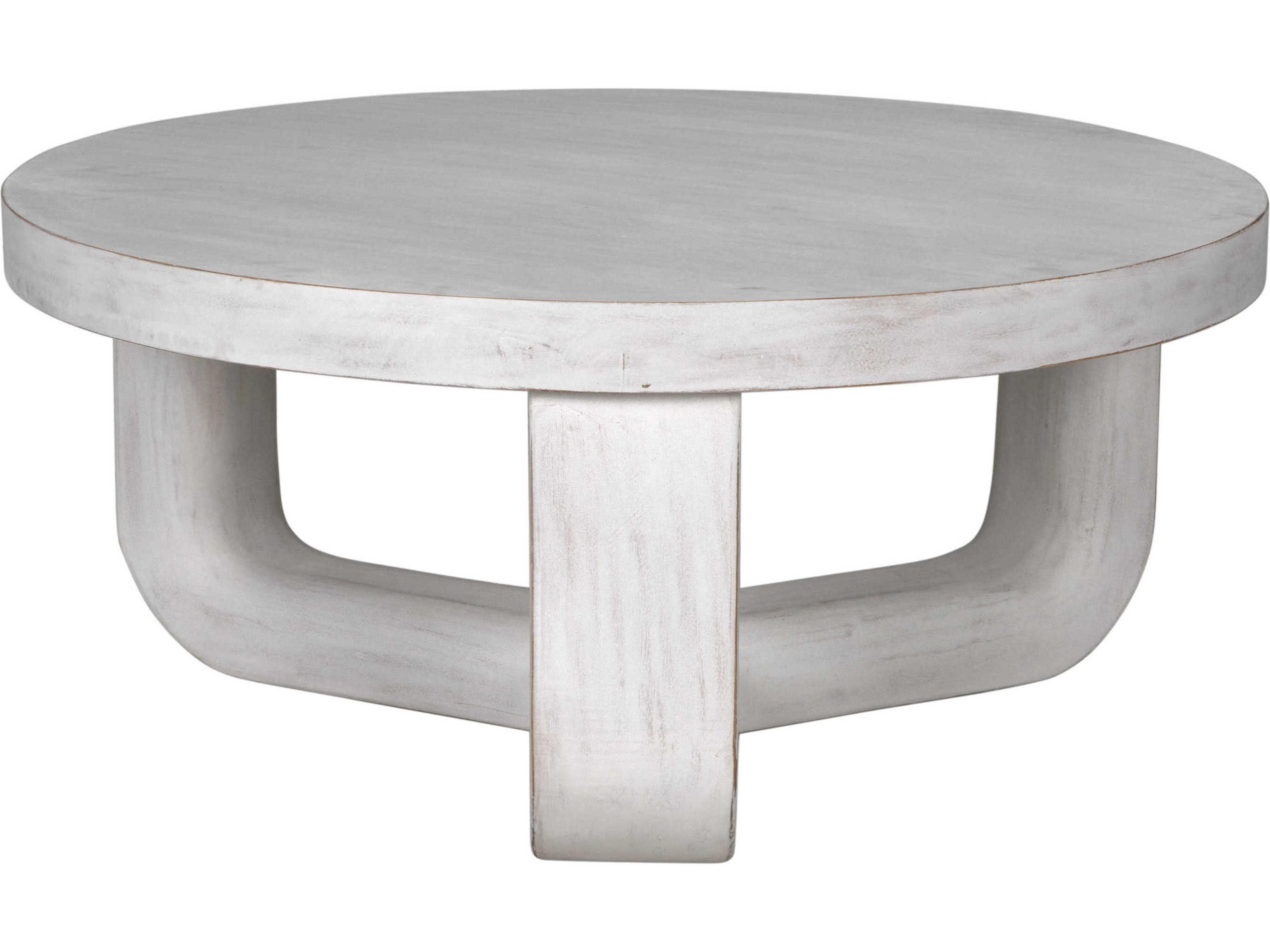 Round Wood White Wash Coffee Table
