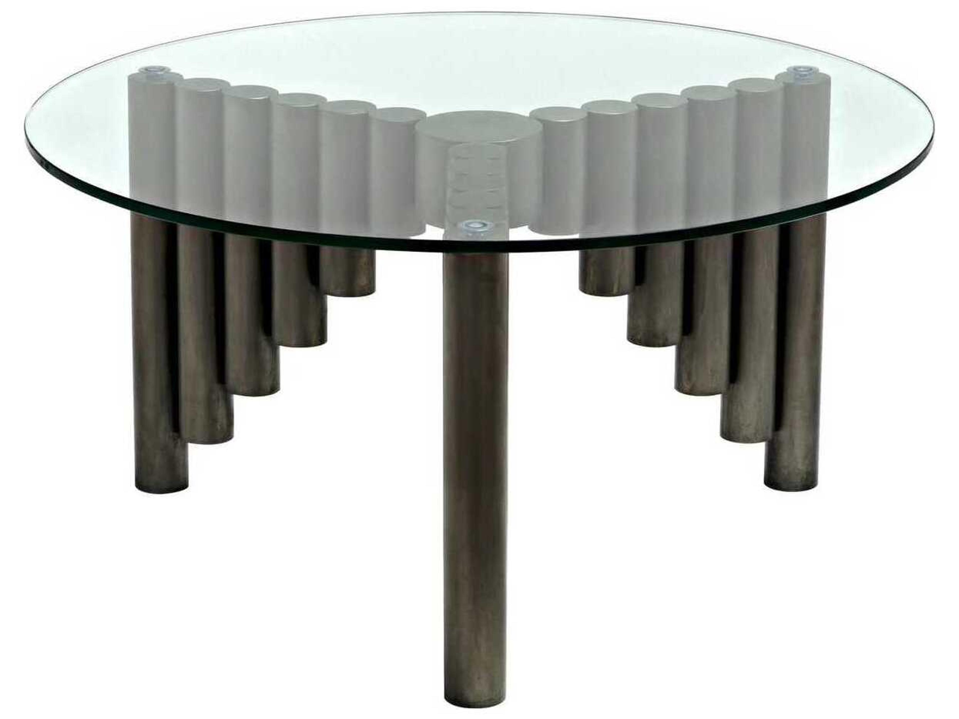 Noir Round Glass Antique Silver Coffee Table