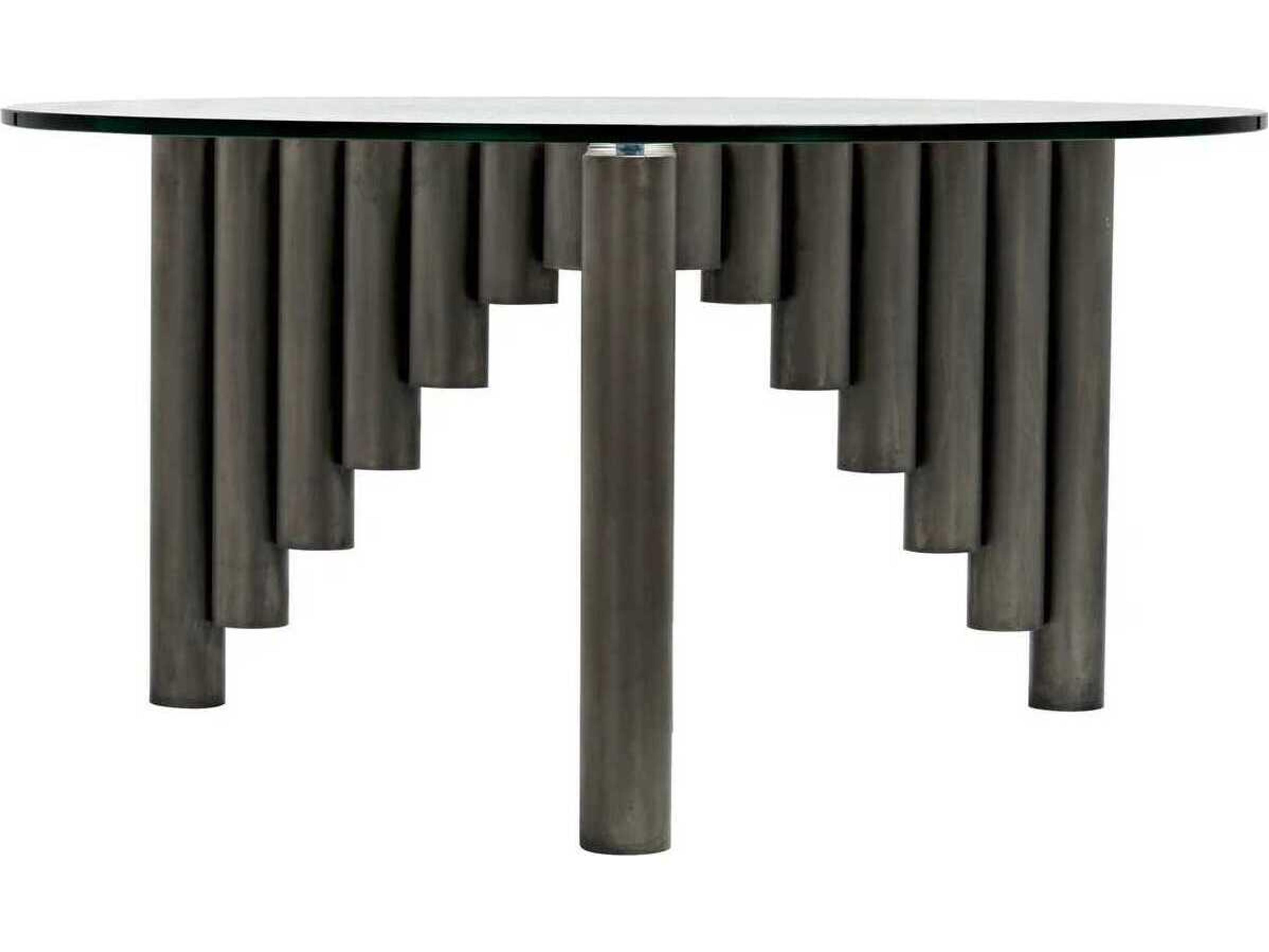 Noir Round Glass Antique Silver Coffee Table