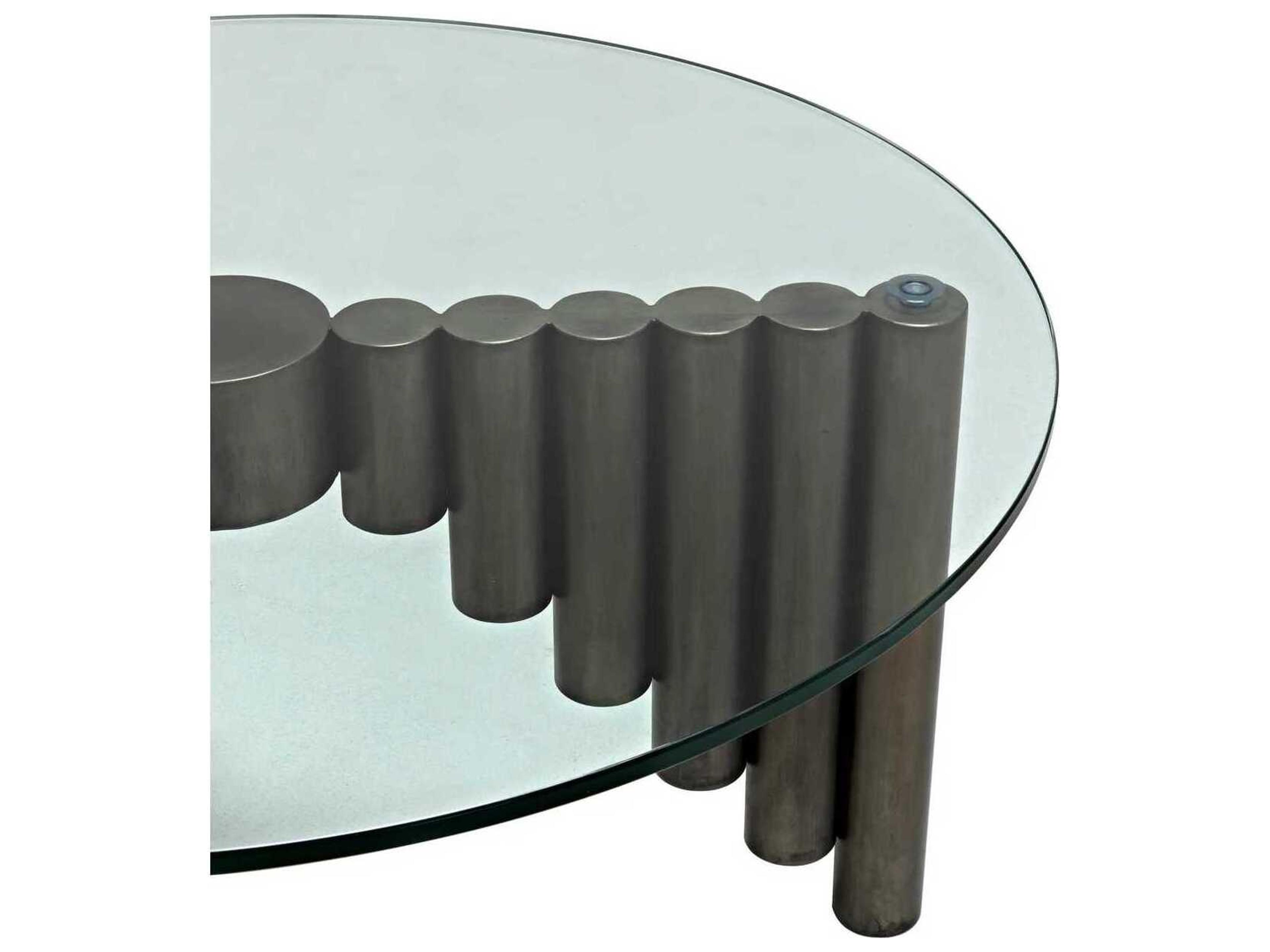 Noir Round Glass Antique Silver Coffee Table