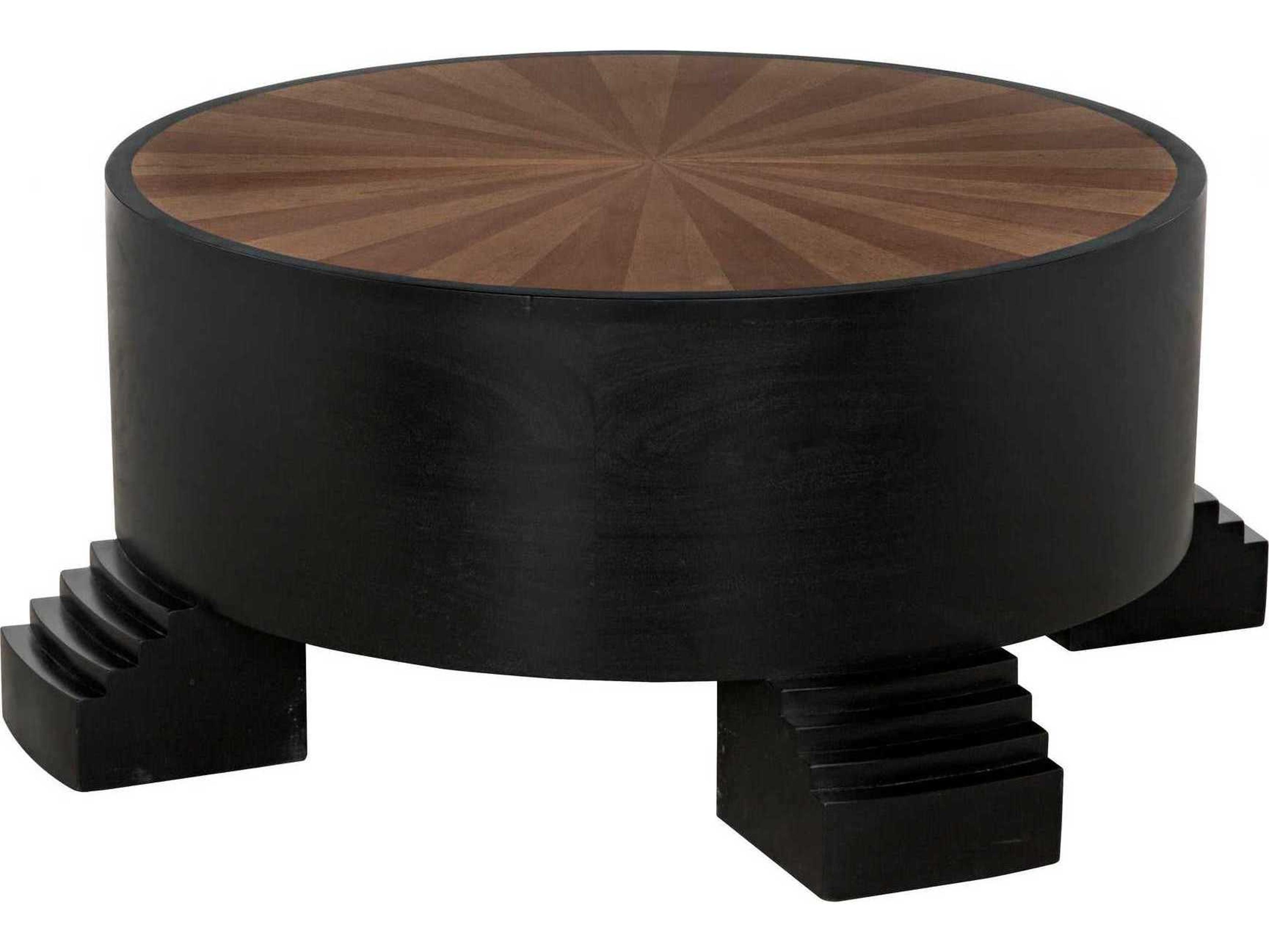 Noir Round Wood Hand Rubbed Black Coffee Table