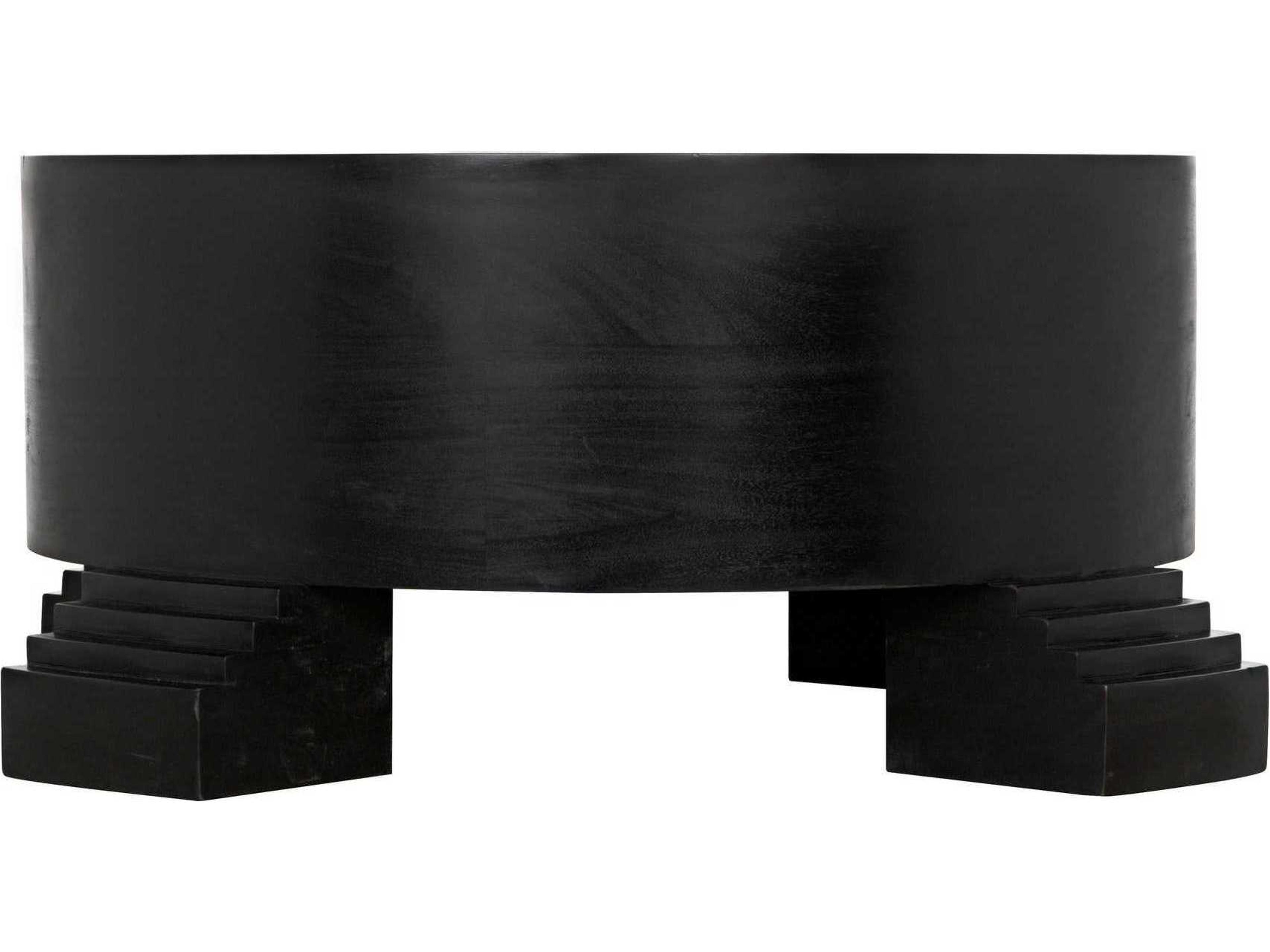 Noir Round Wood Hand Rubbed Black Coffee Table