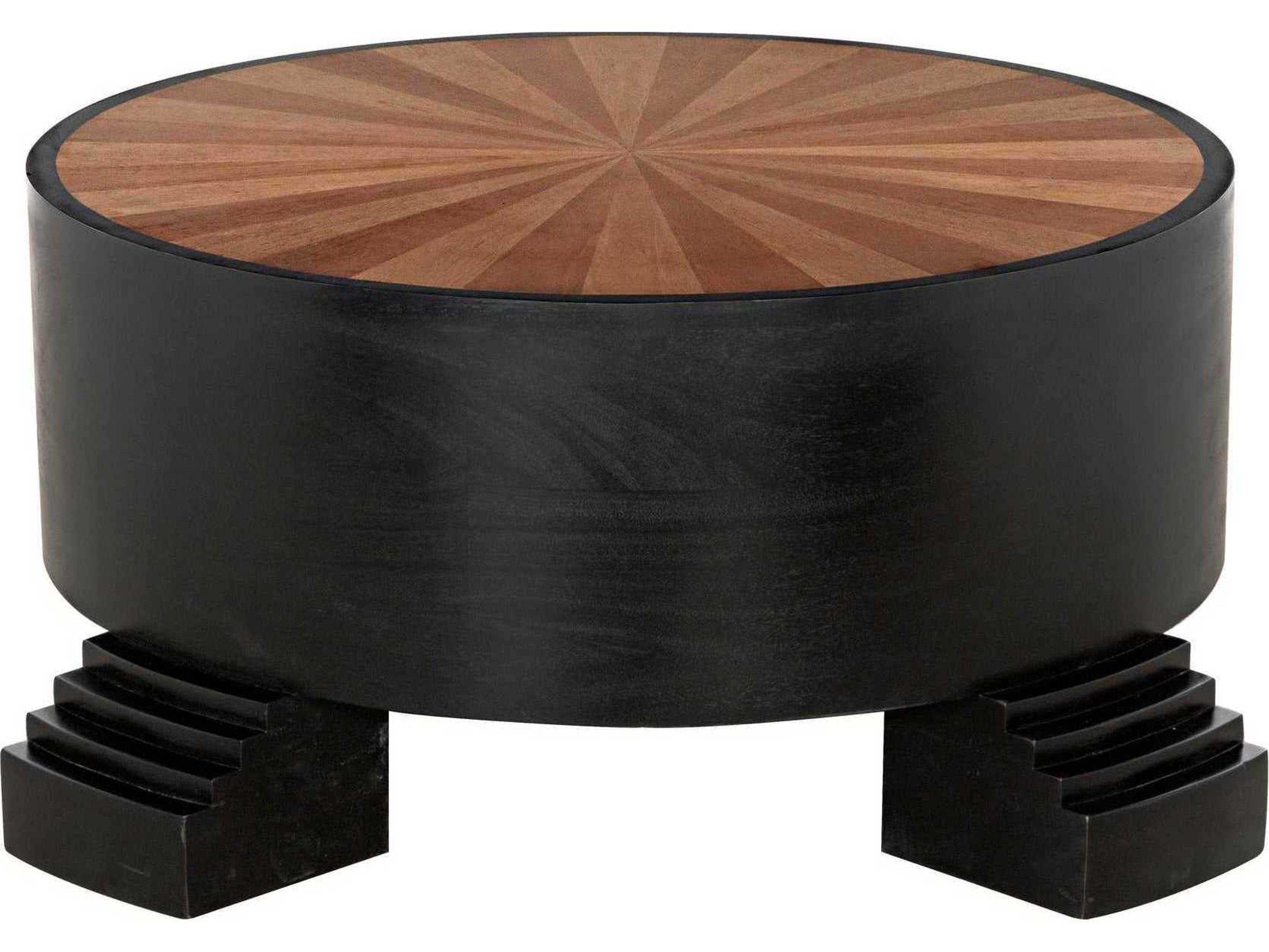 Noir Round Wood Hand Rubbed Black Coffee Table