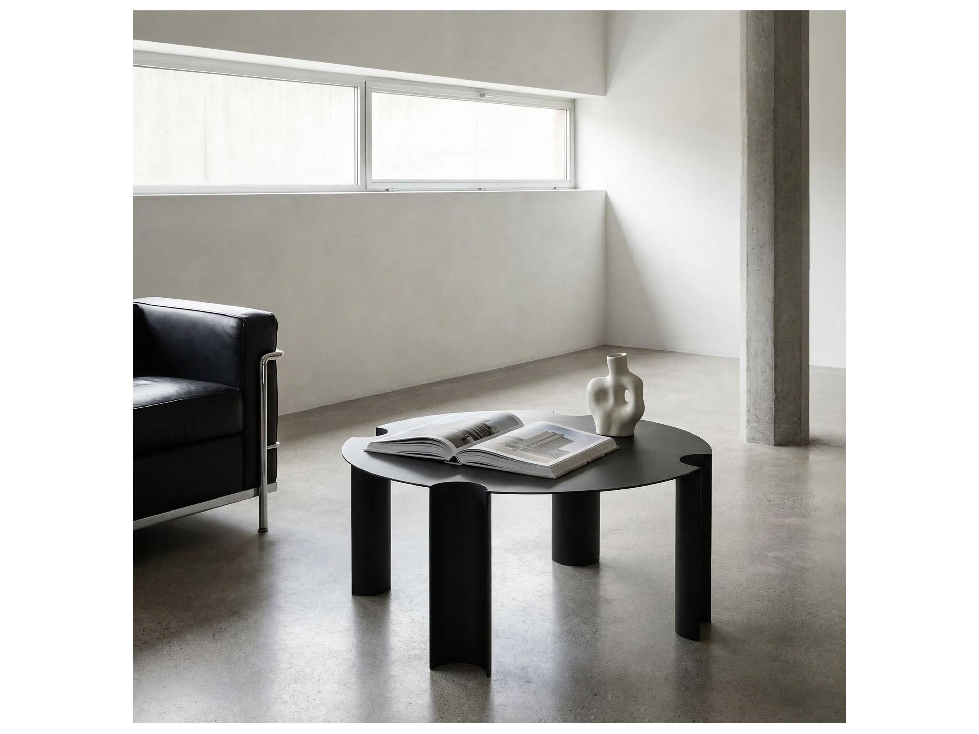 Noir Luca Round Metal Matte Black Coffee Table