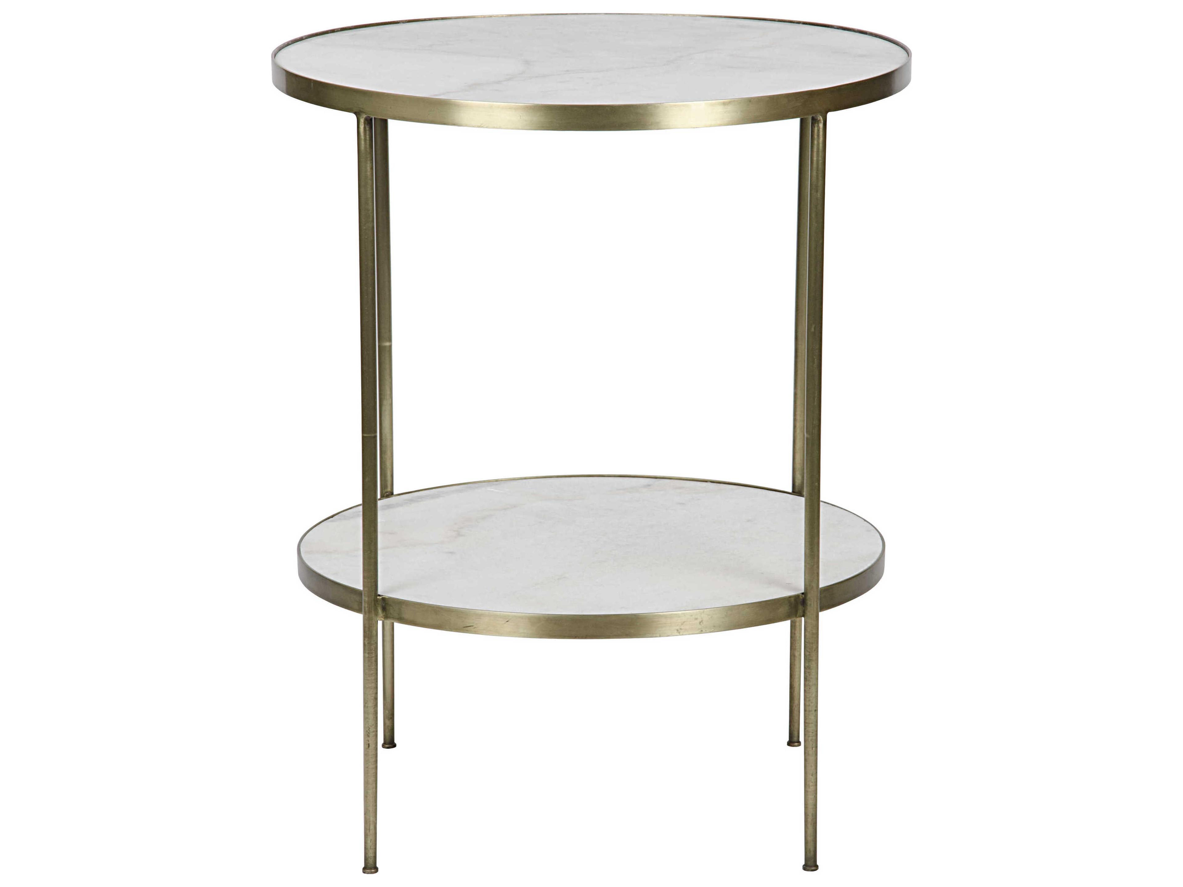 Noir Living Room Accents Round Stone Antique Brass End Table