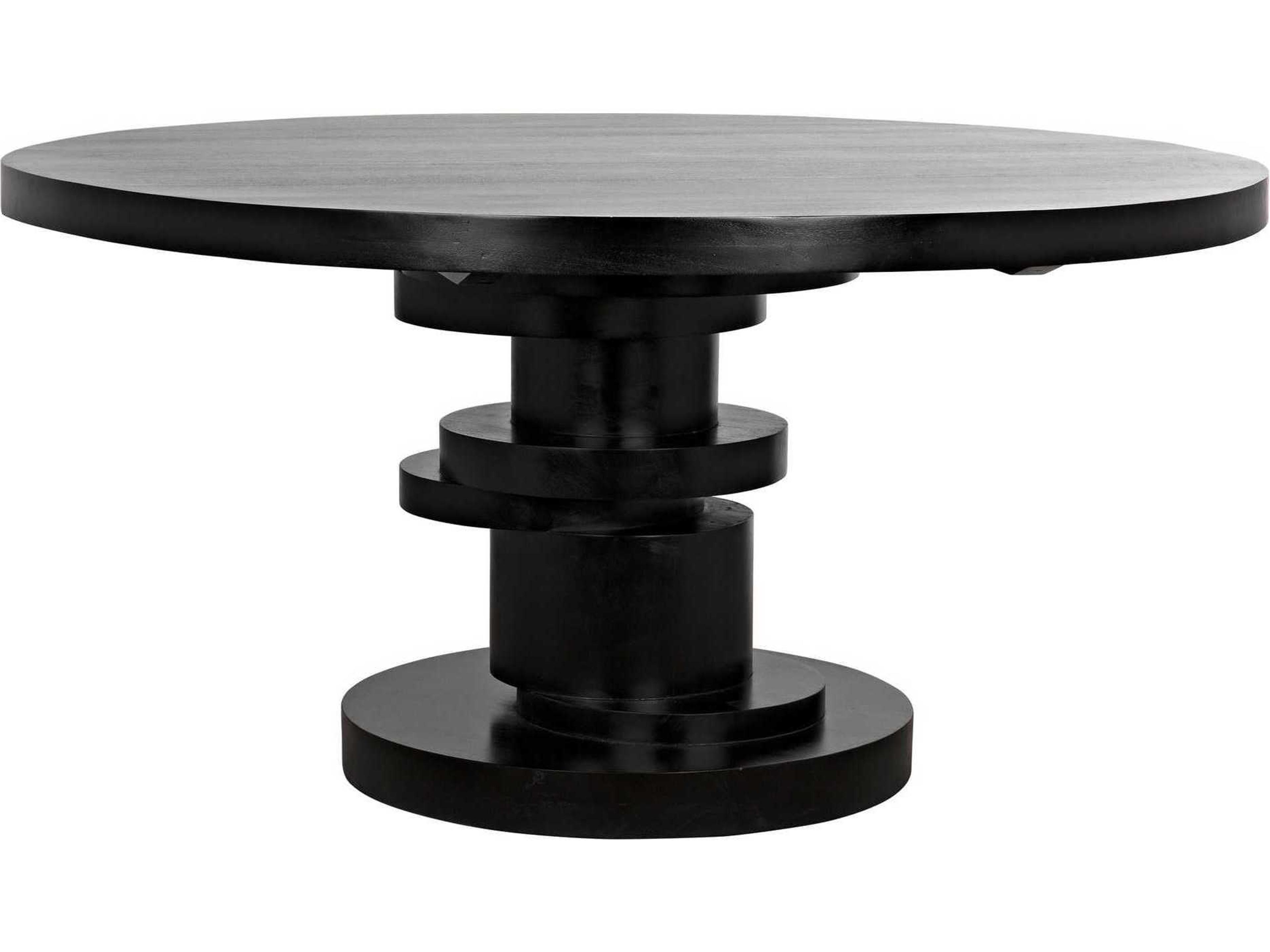 Noir Round Wood Hand Rubbed Black Dining Table