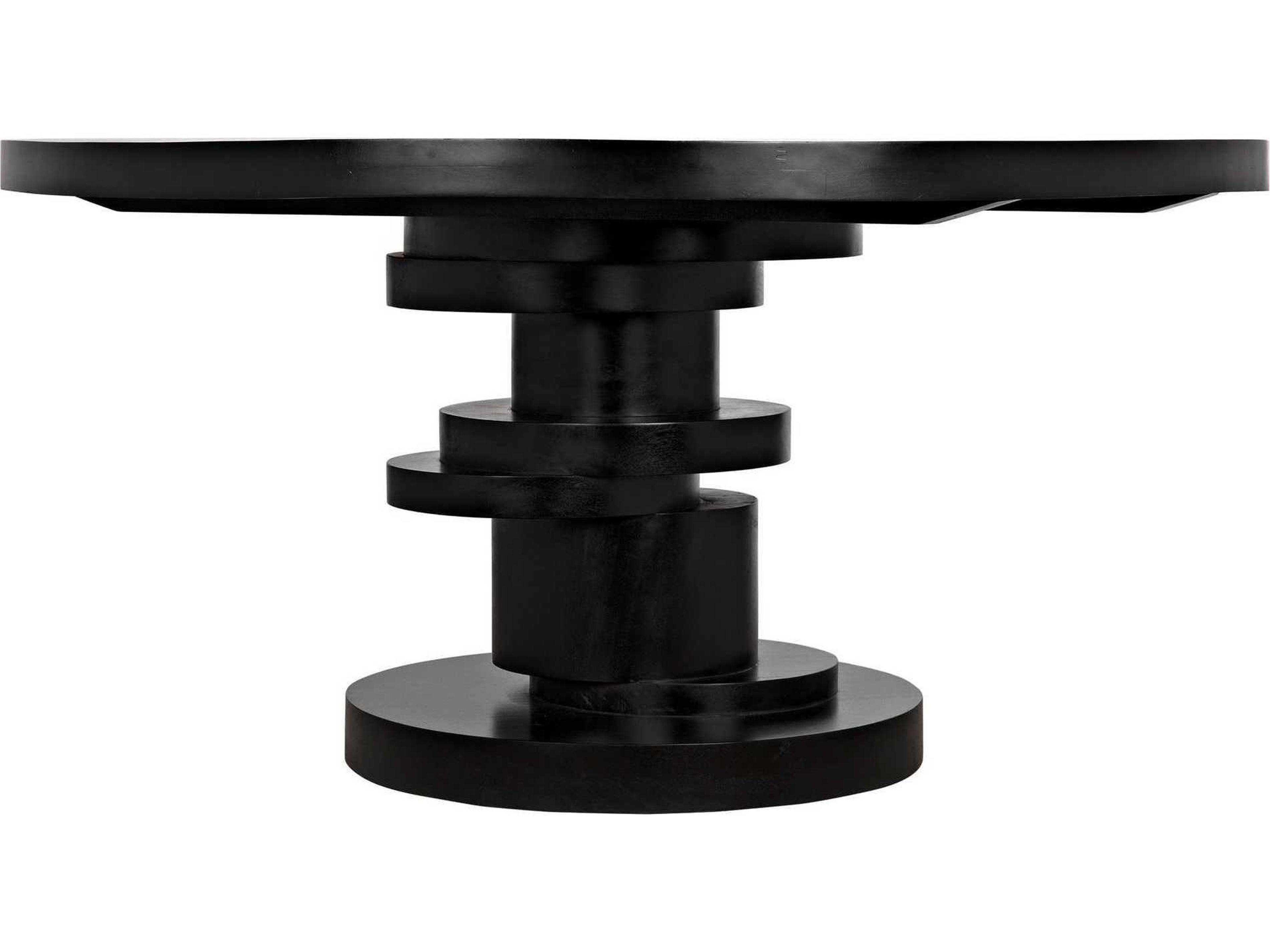 Noir Round Wood Hand Rubbed Black Dining Table