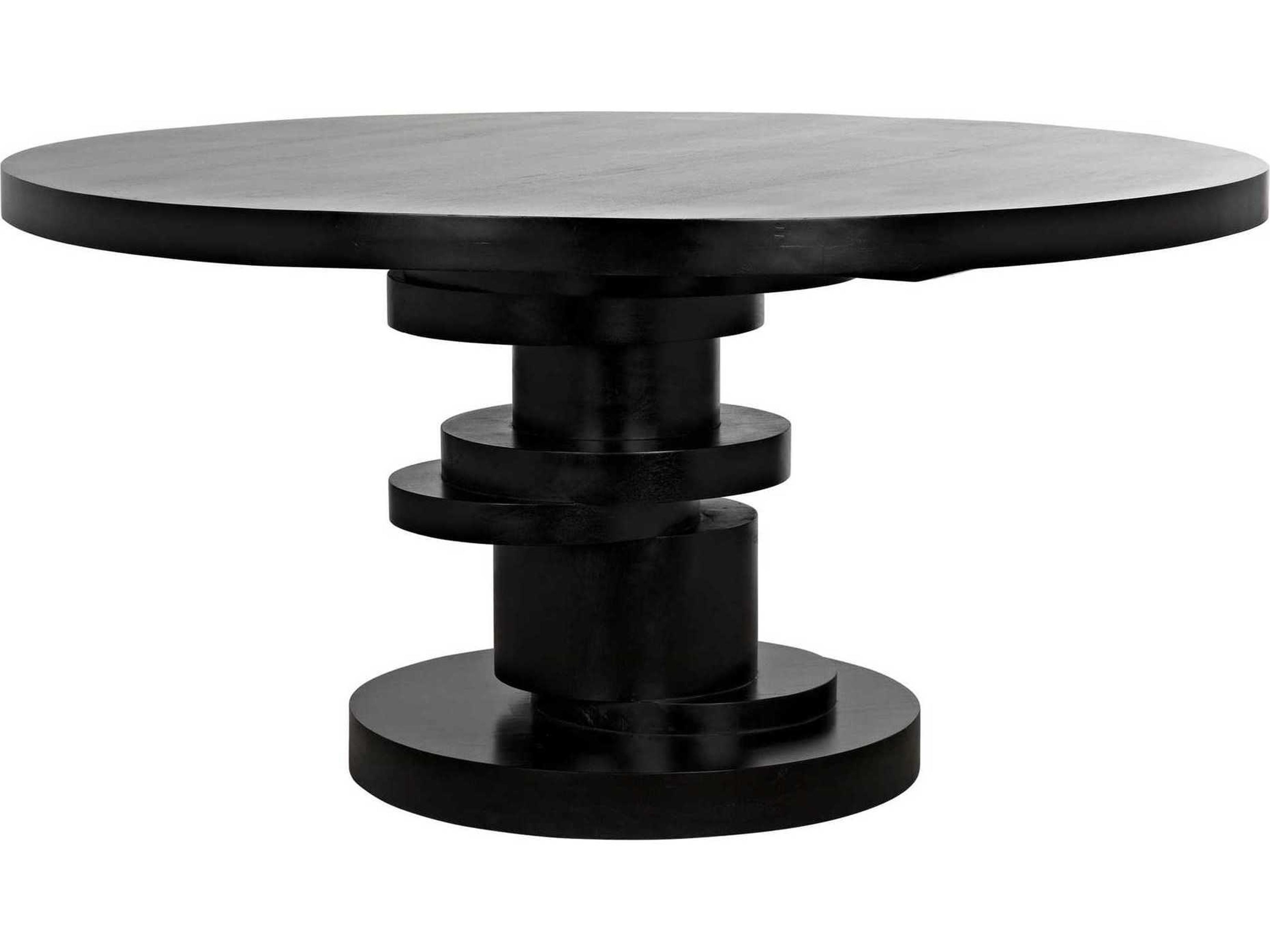 Noir Round Wood Hand Rubbed Black Dining Table