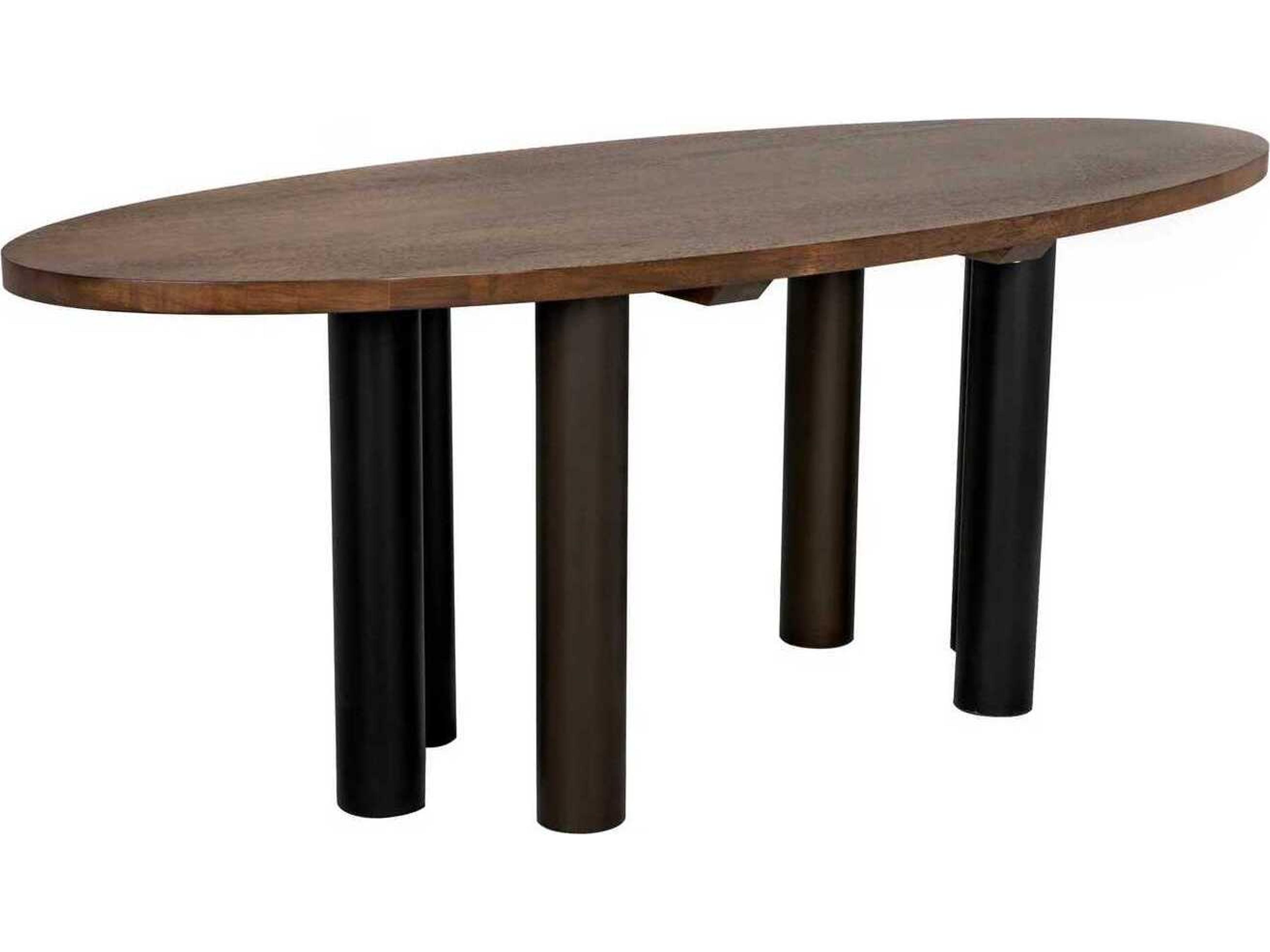 Noir Oval Wood Dark Walnut With Matte Black Base Dining Table