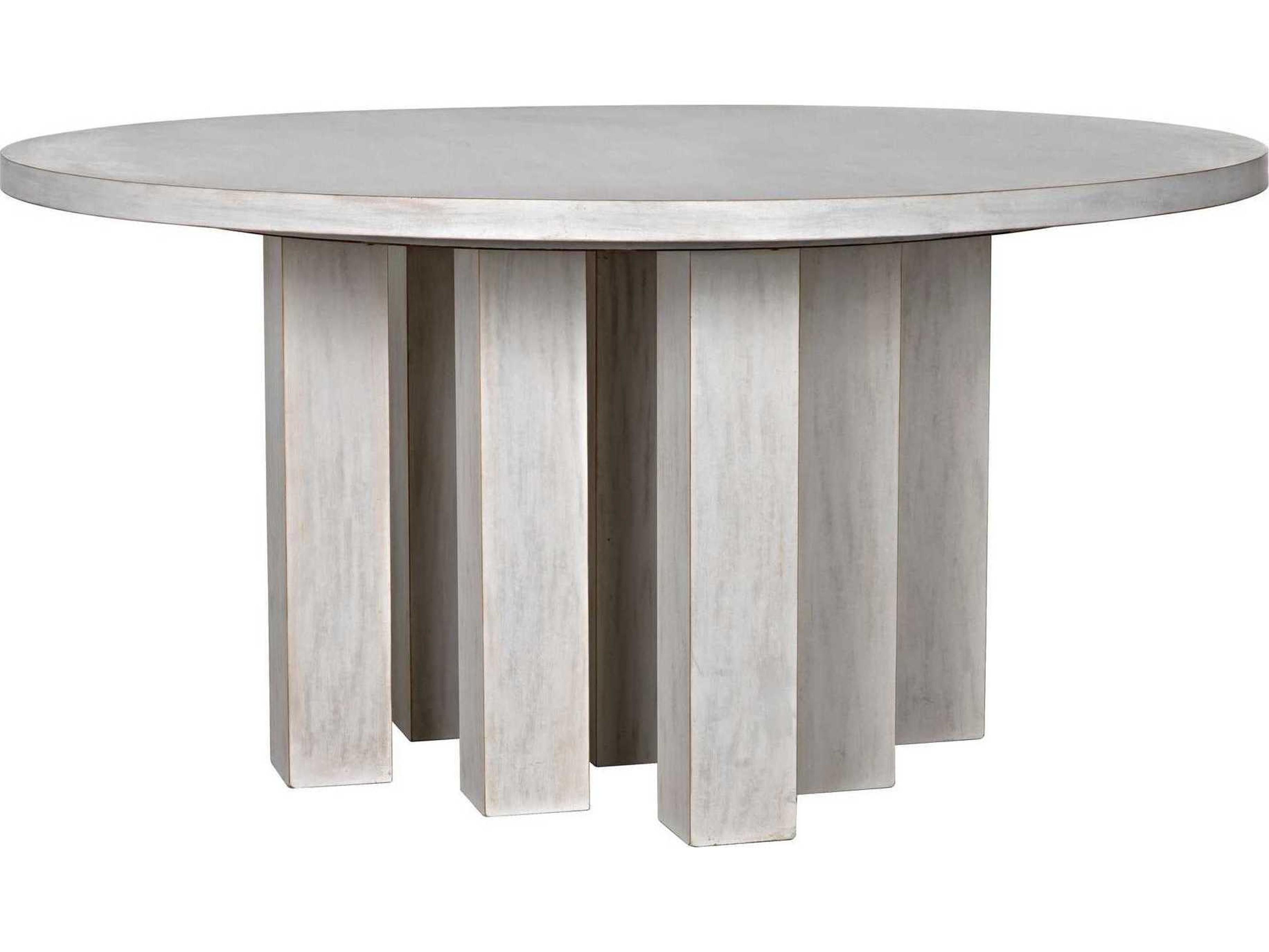 Noir Round Wood White Wash Dining Table