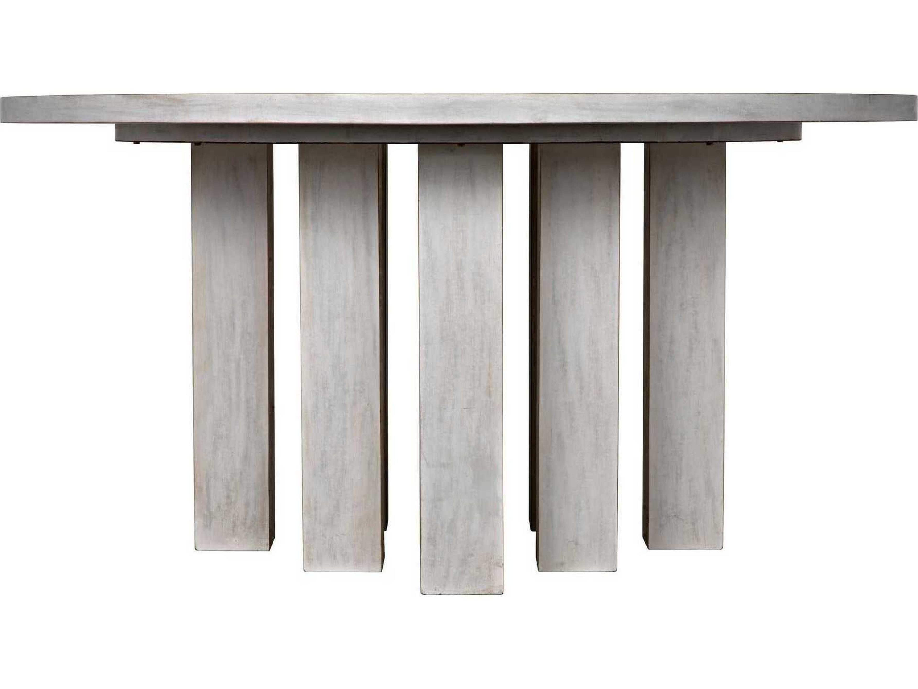 Noir Round Wood White Wash Dining Table