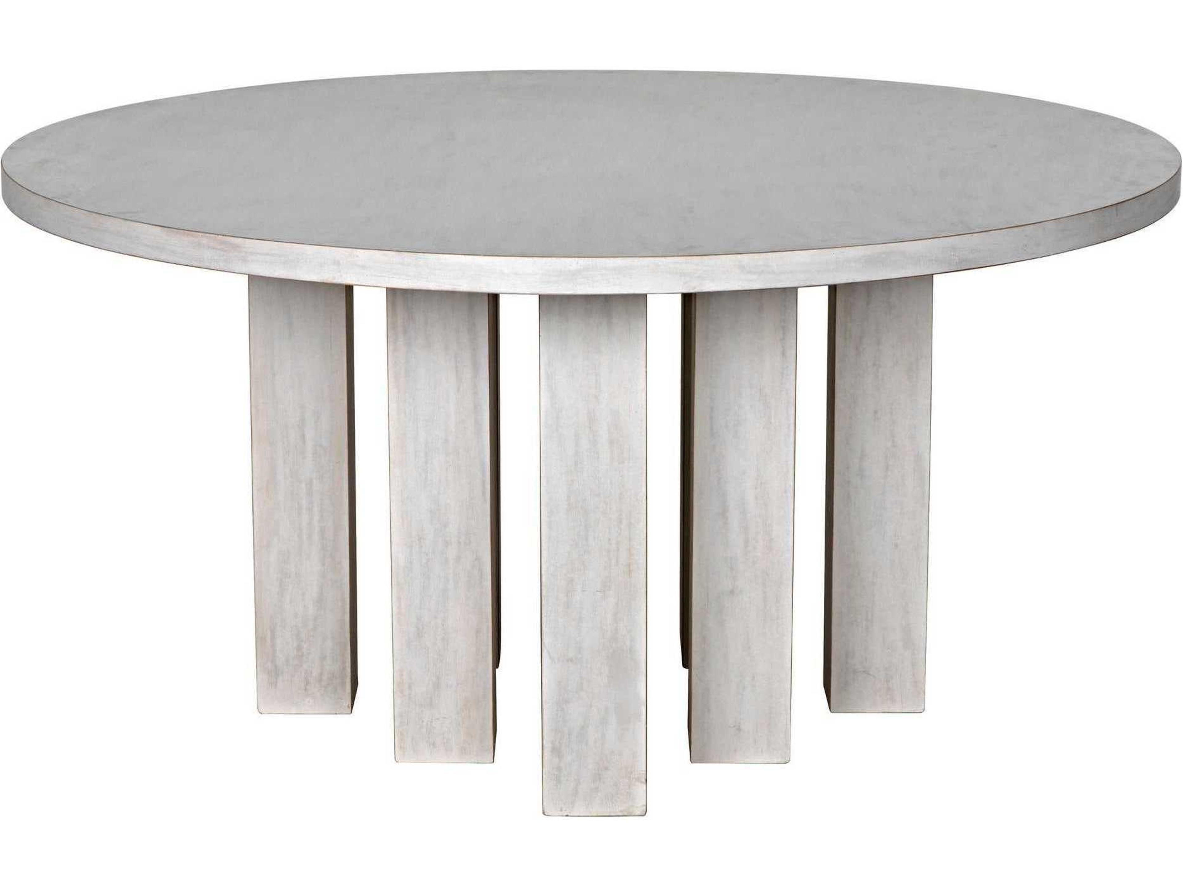 Noir Round Wood White Wash Dining Table