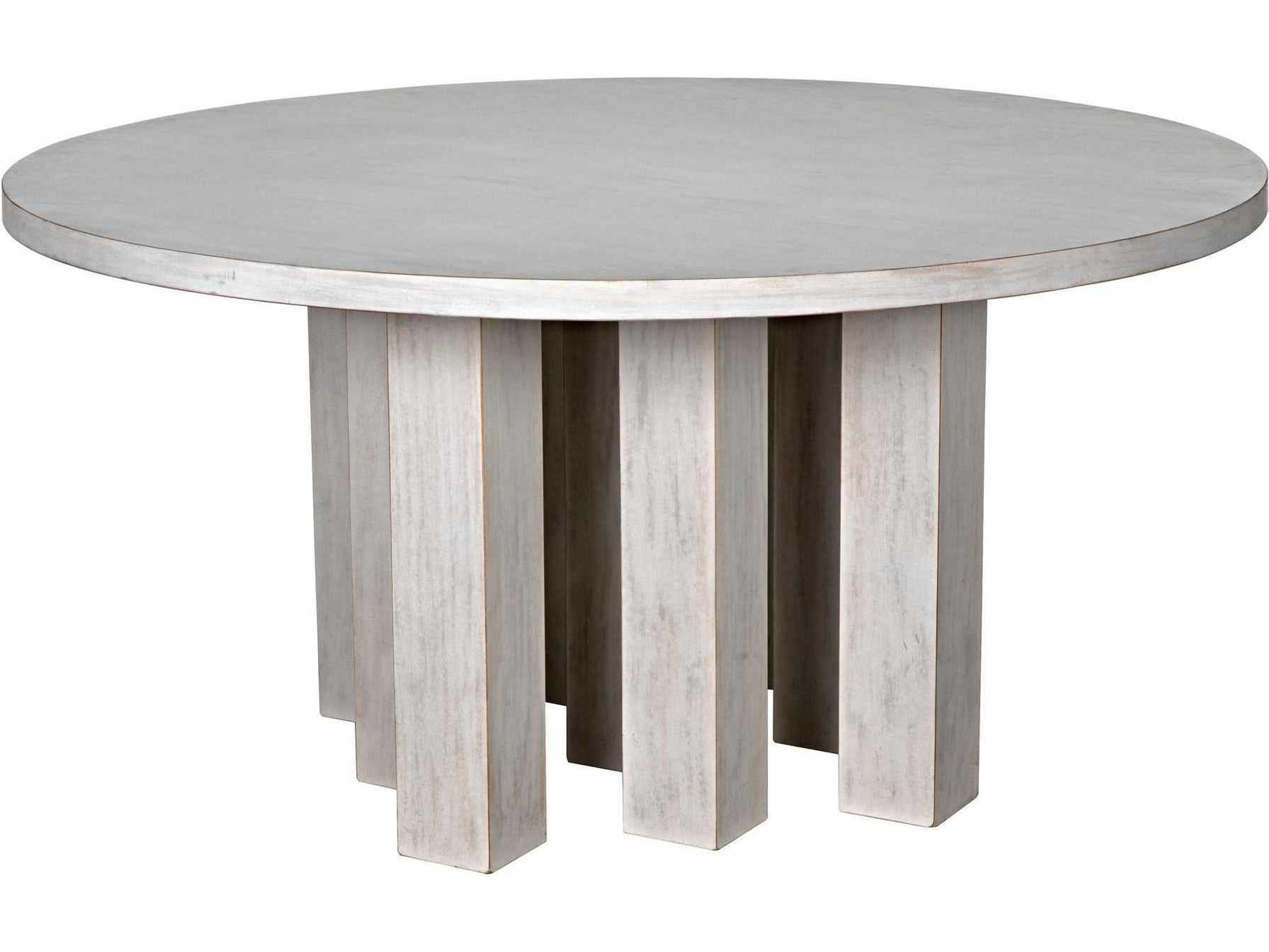 Noir Round Wood White Wash Dining Table