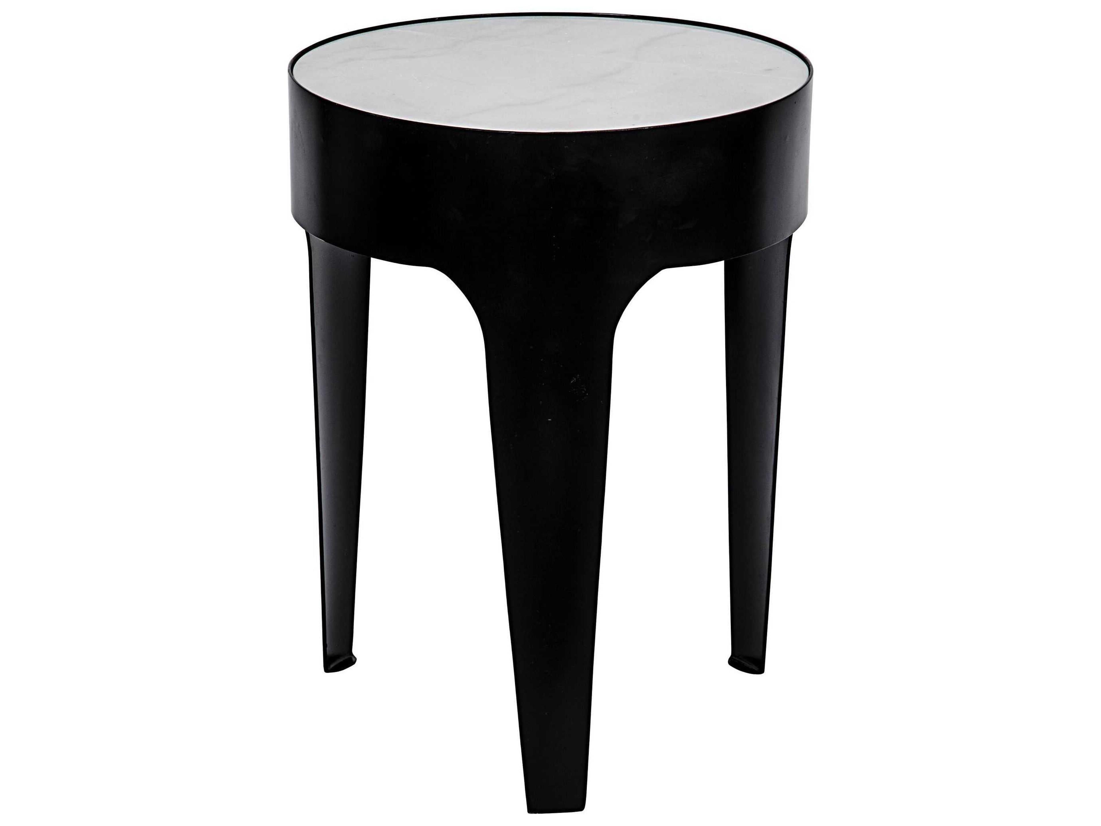 Noir Round Marble Matte Black End Table