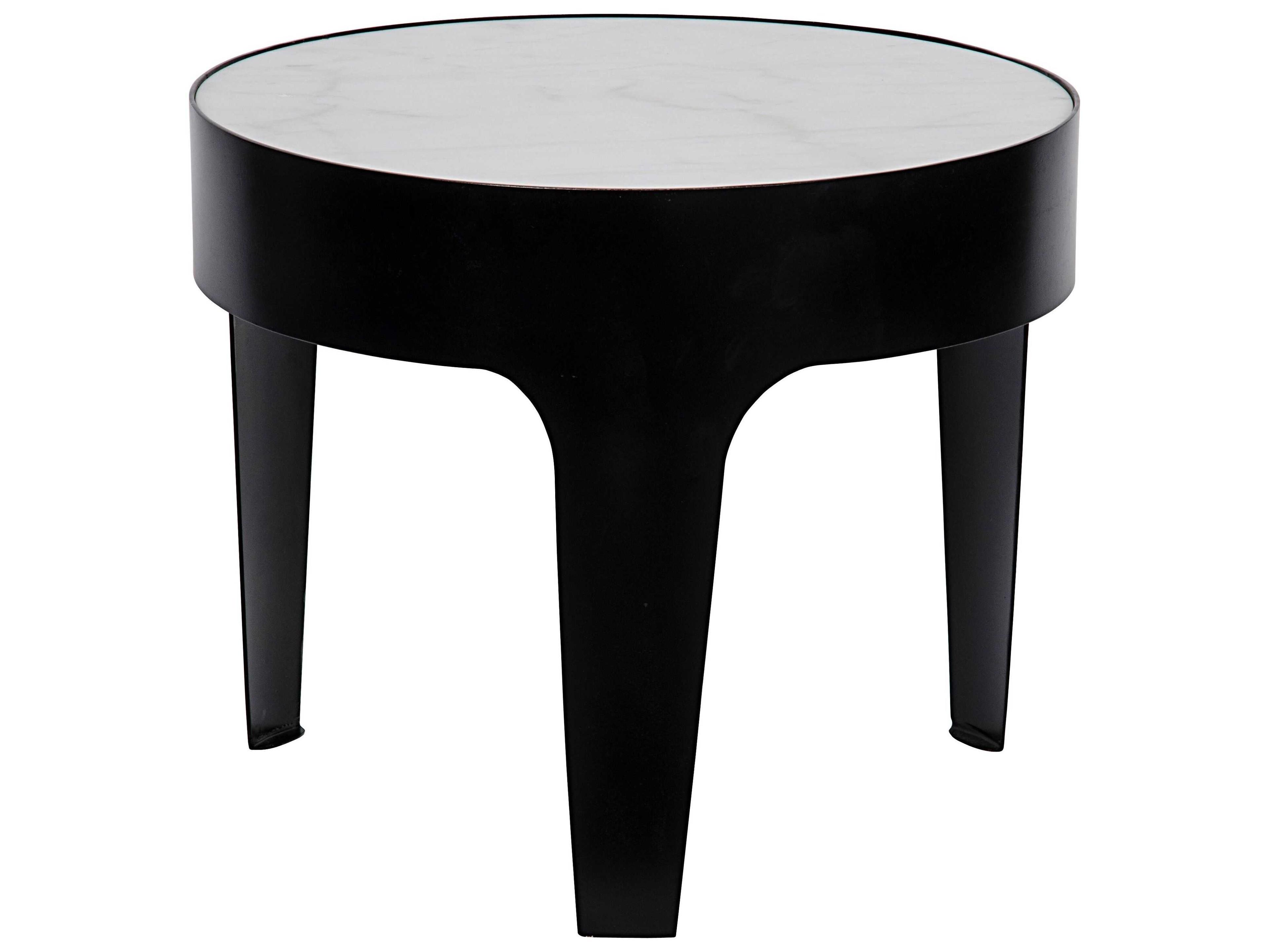 Noir Round Marble Matte Black End Table