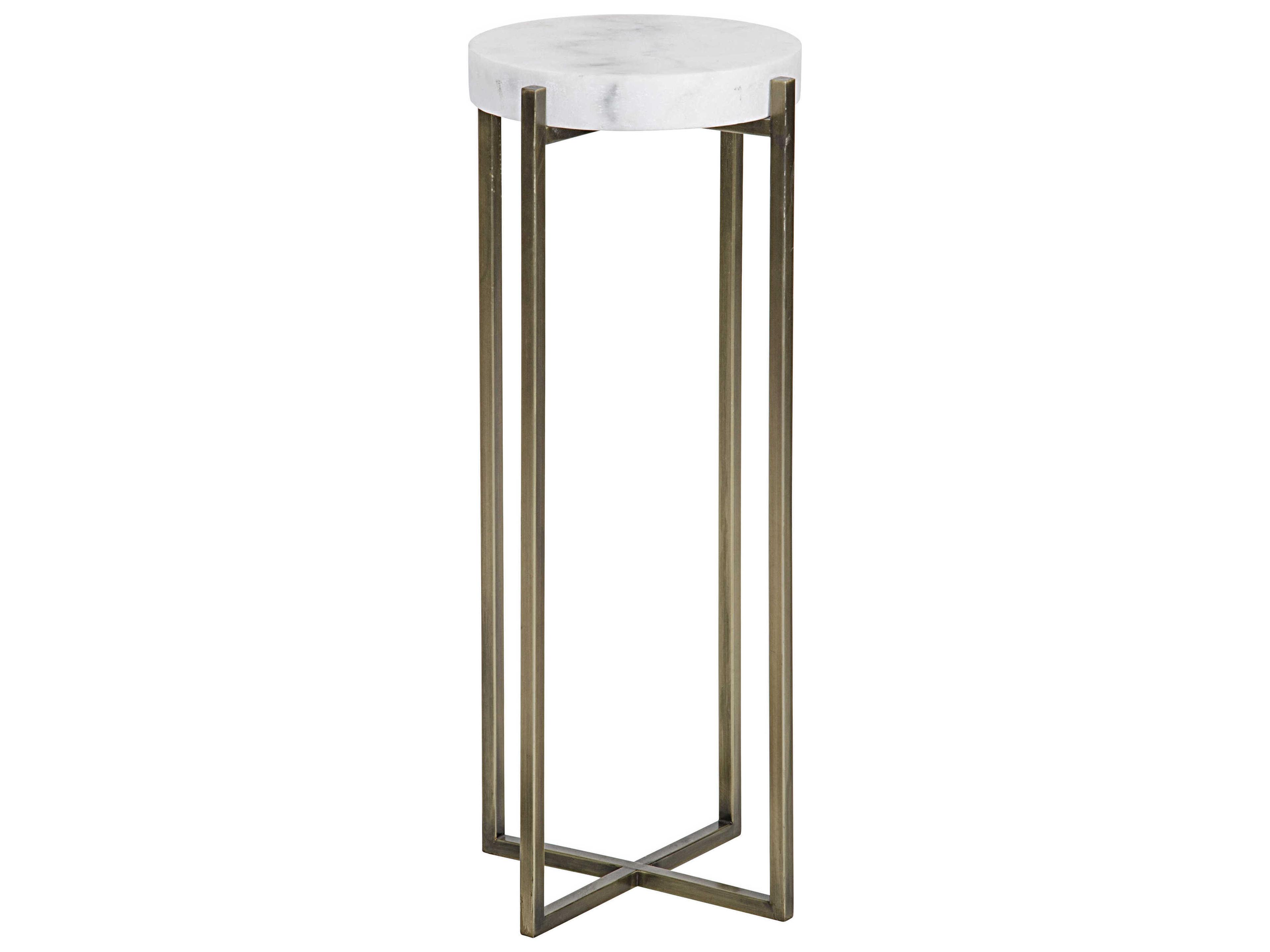 Noir Living Room Accents Round Stone Antique Brass End Table