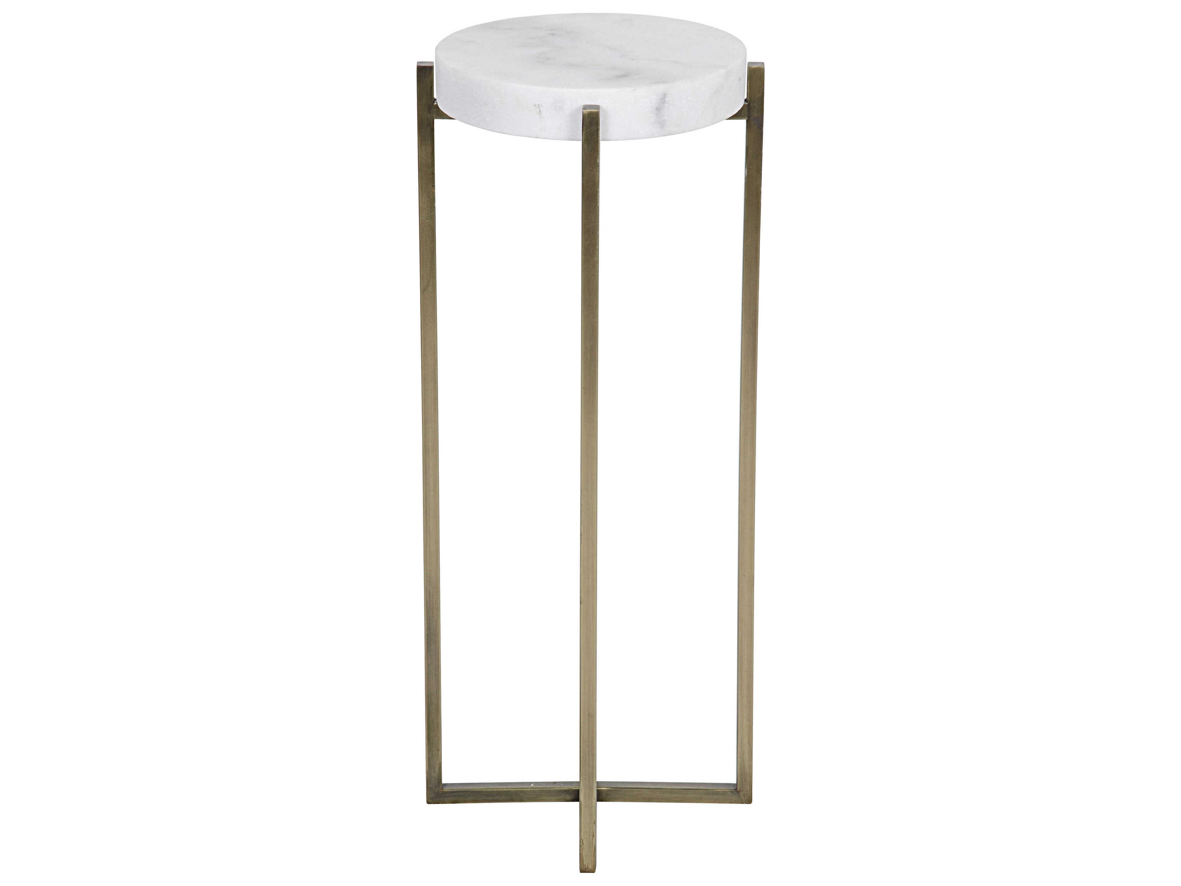 Noir Living Room Accents Round Stone Antique Brass End Table