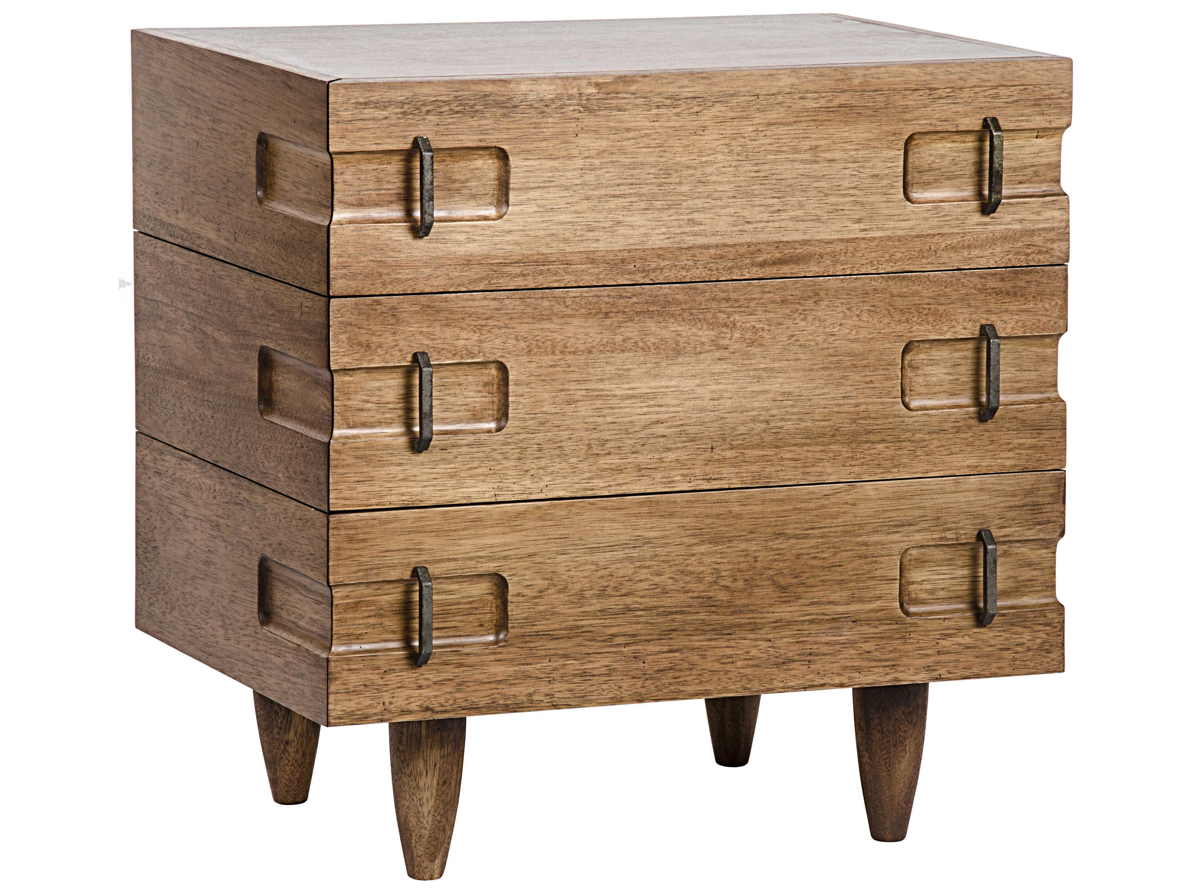 Bedroom Storage 3-Drawers Brown Walnut Wood Nightstand