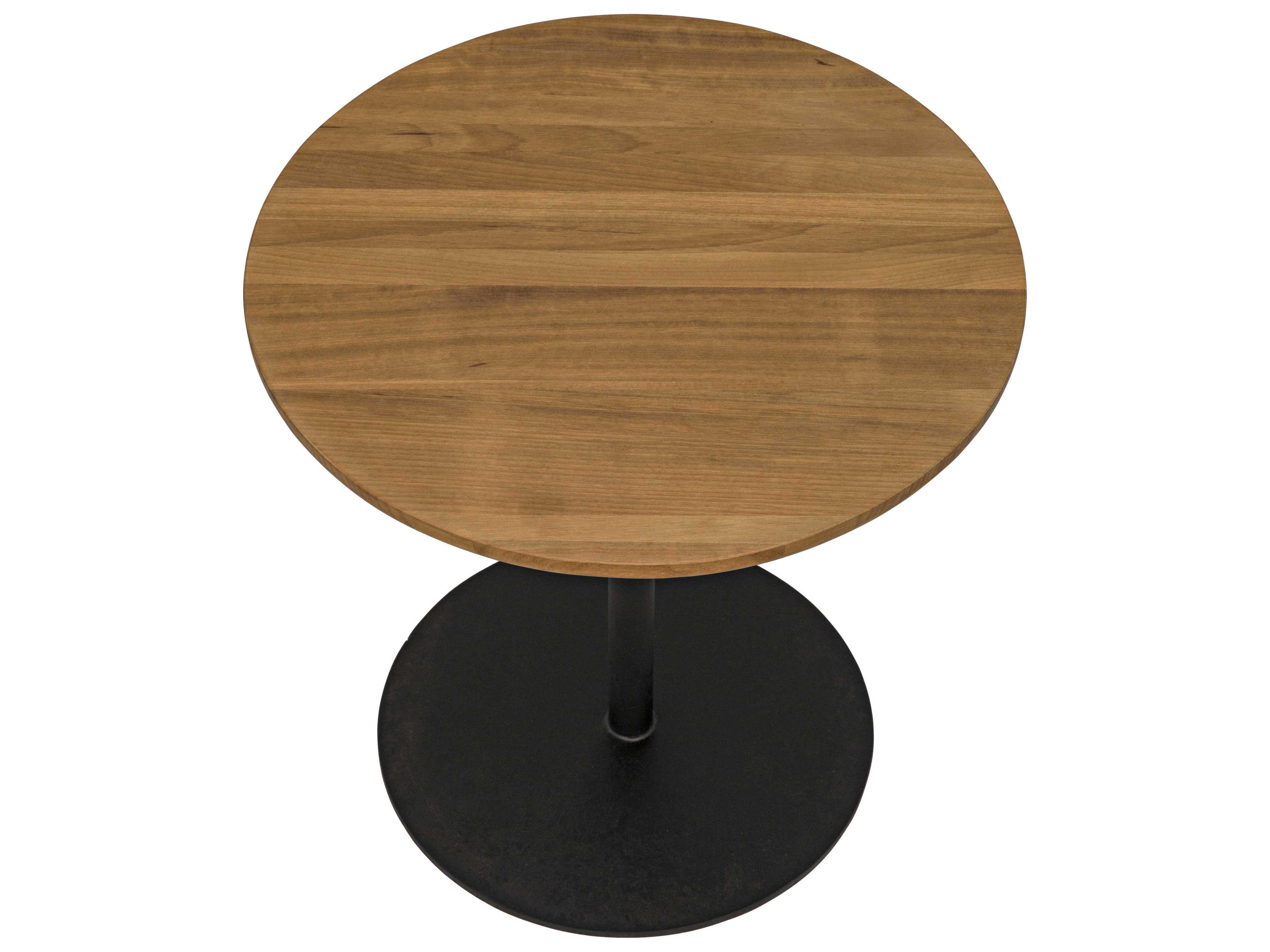 Noir Round Wood Gold Teak End Table