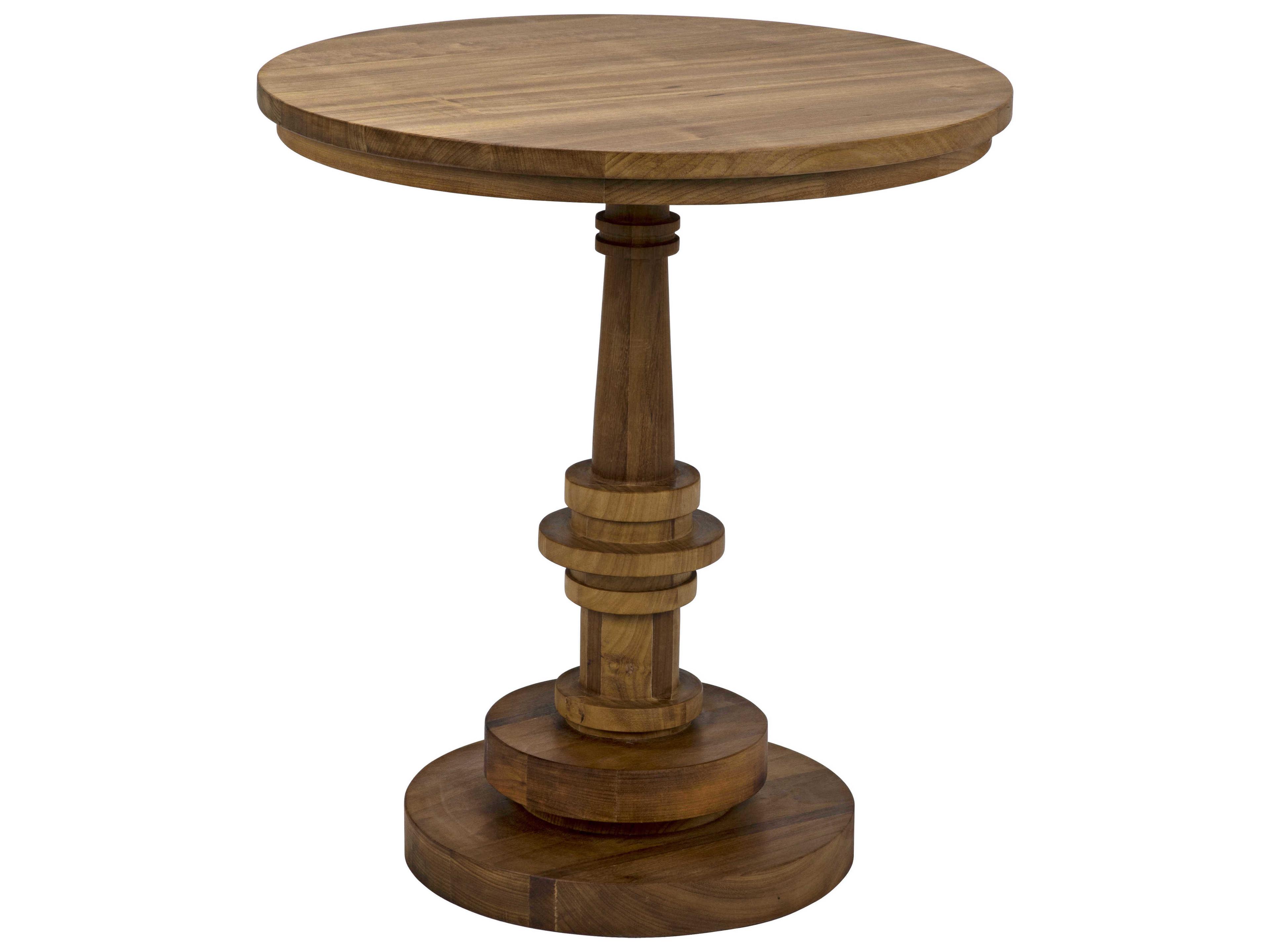 Noir Round Wood Gold Teak End Table