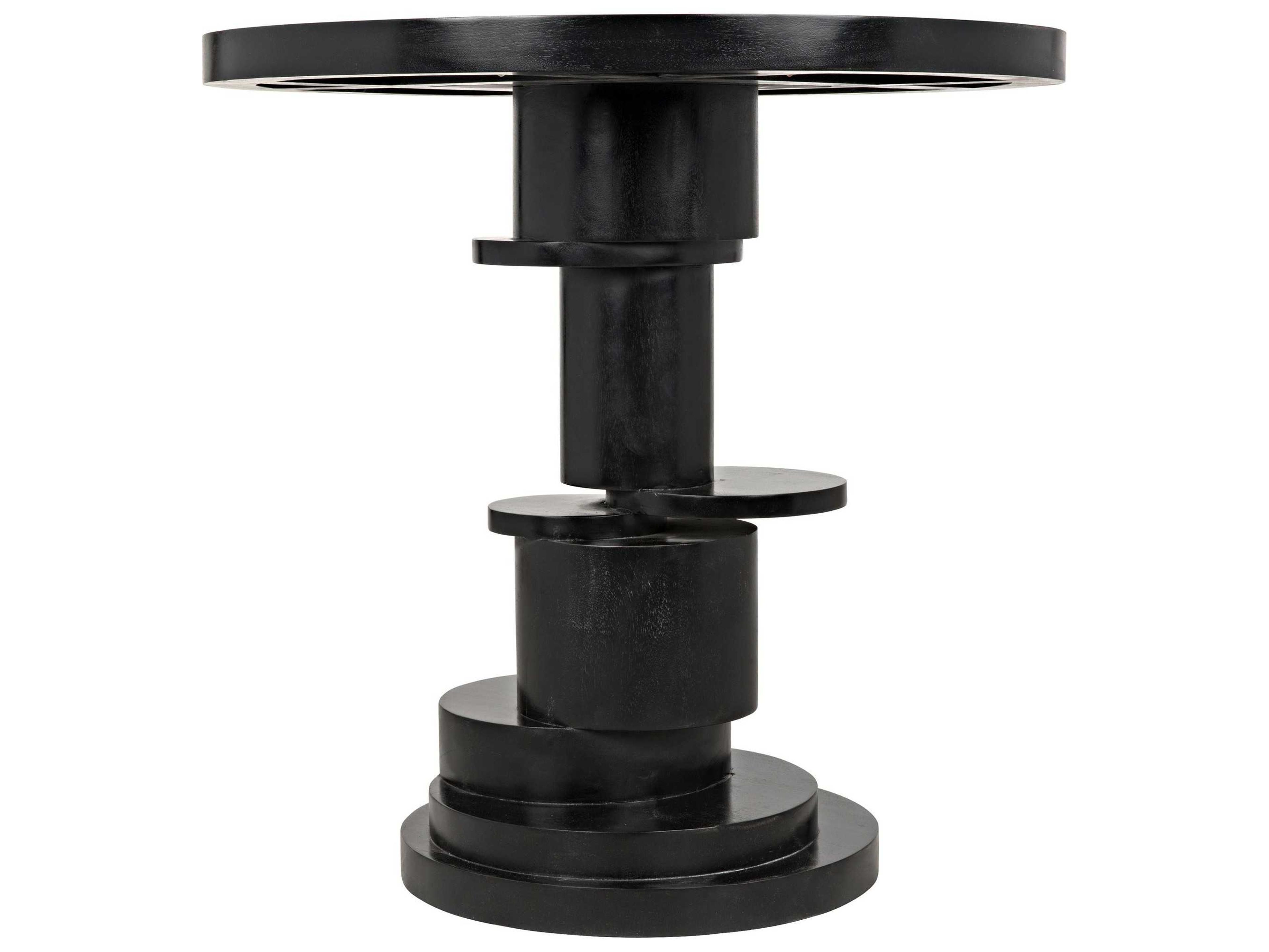 Noir Round Wood Hand Rubbed Black End Table