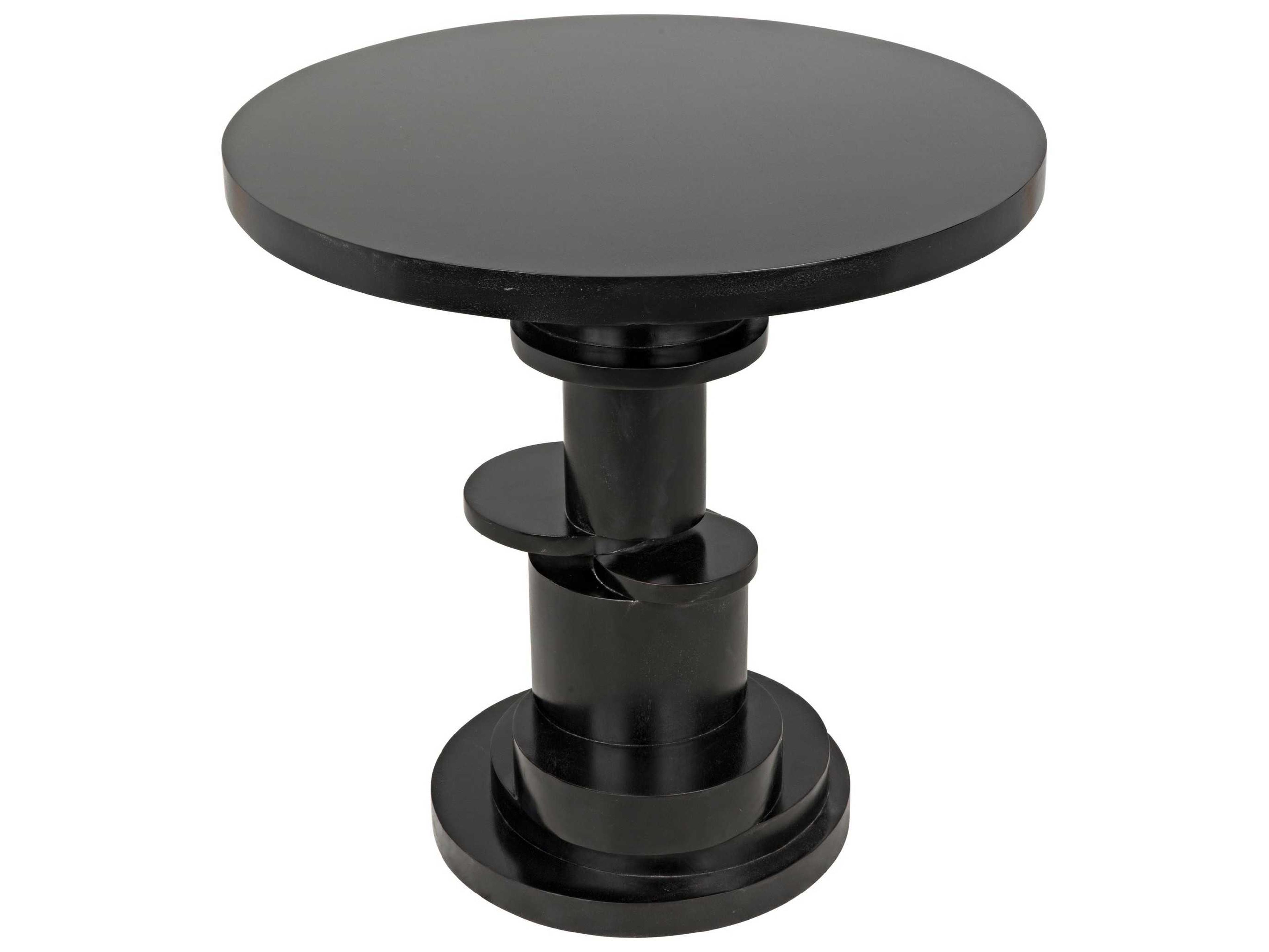 Noir Round Wood Hand Rubbed Black End Table