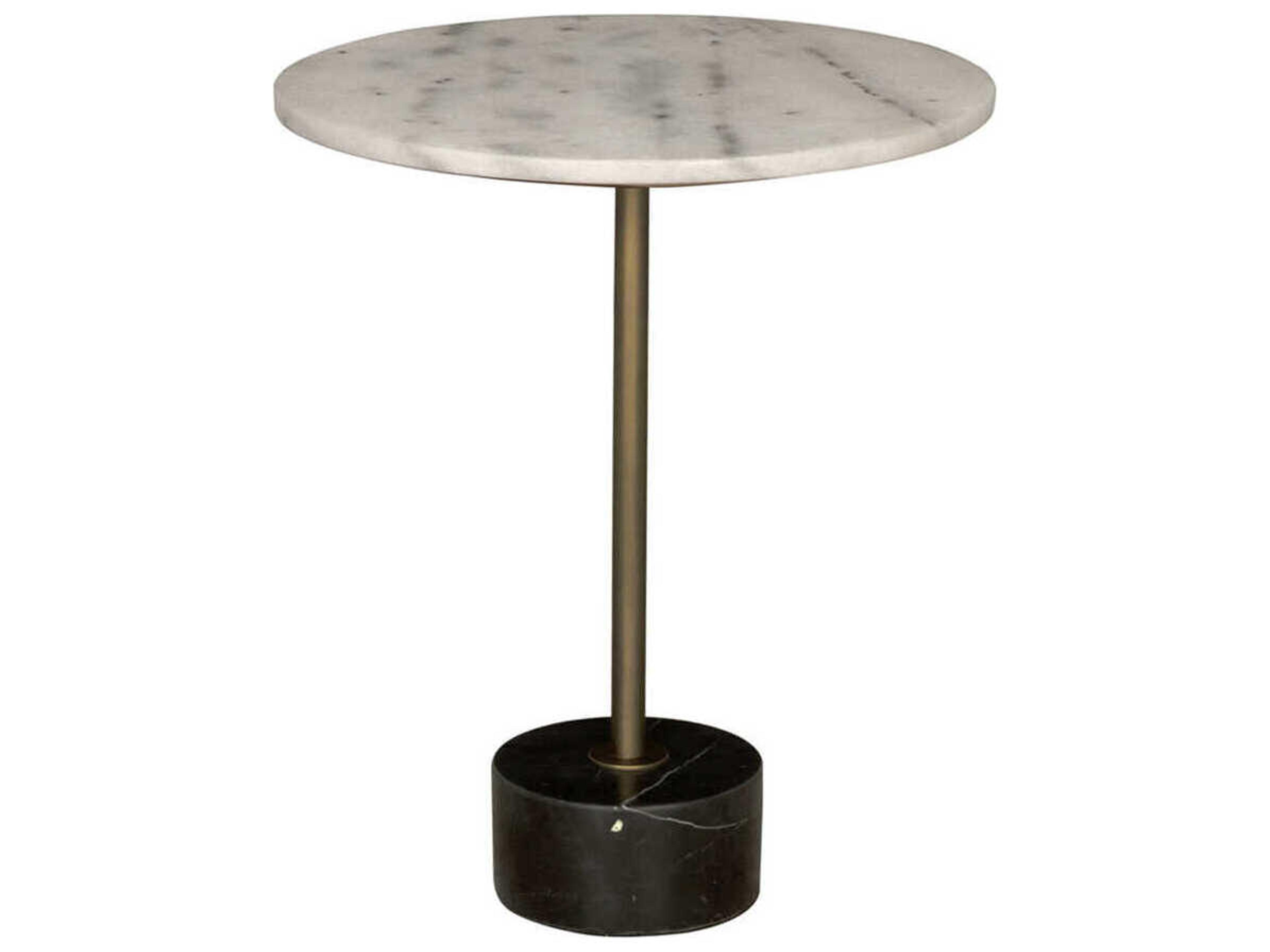 Noir Round Marble Aged Brass Santosha End Table