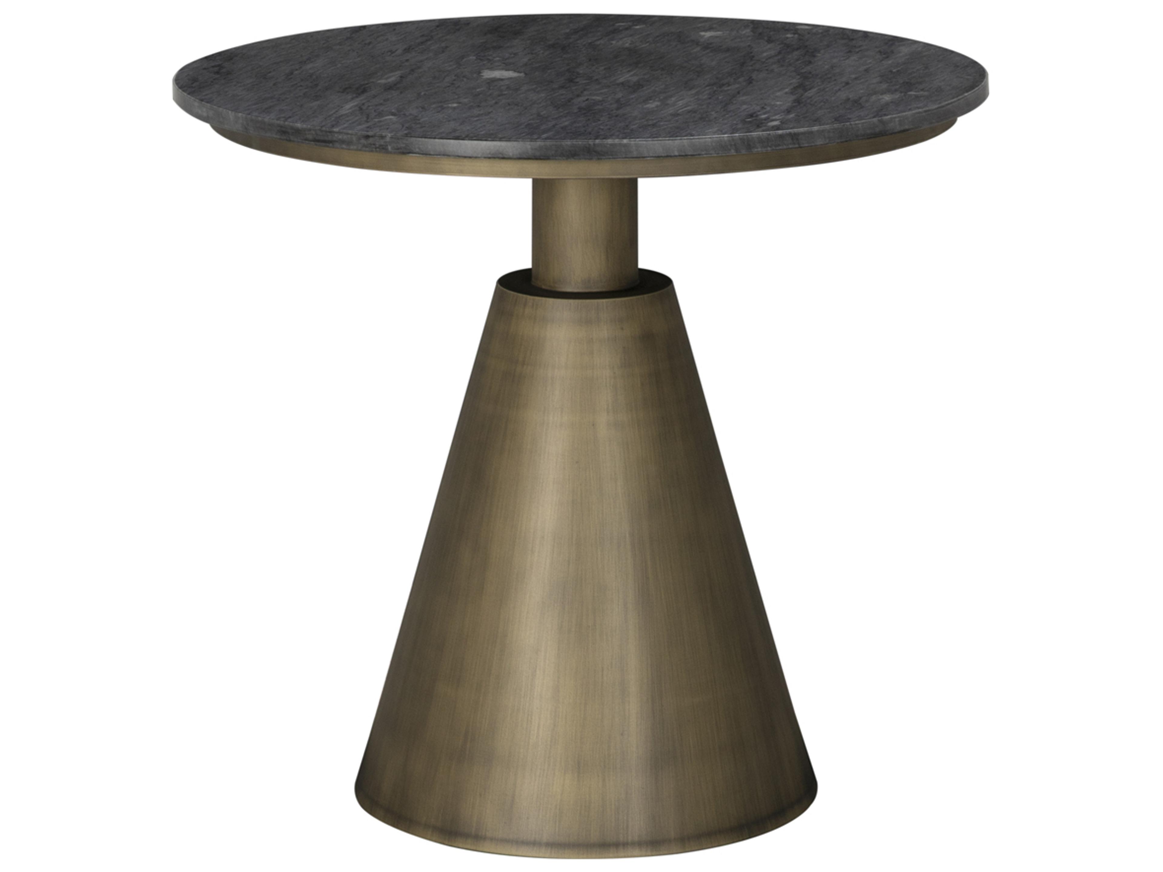 Nara Round Marble Aged Brass Black End Table