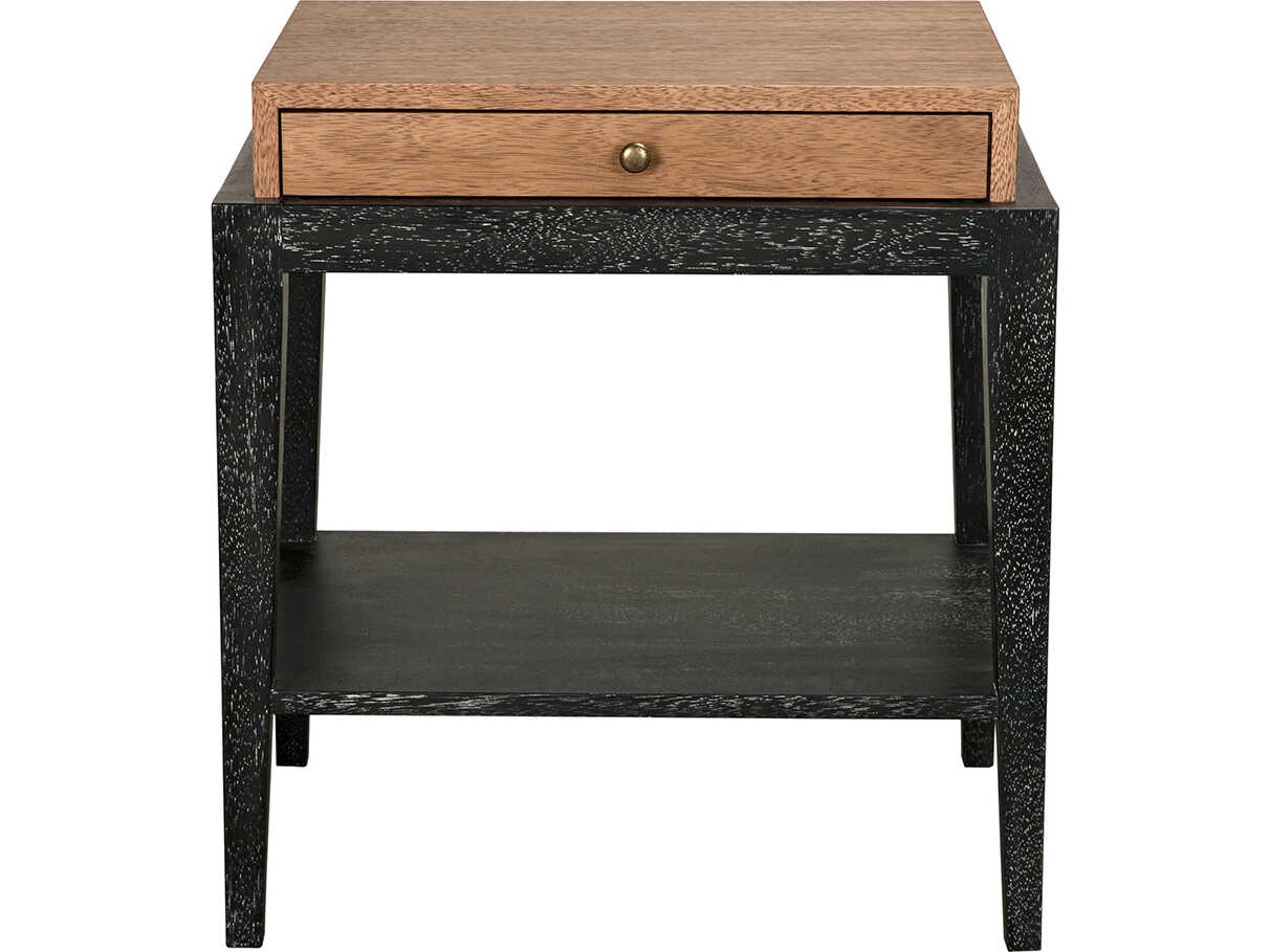 Noir Memphis Rectangular Wood Dark Walnut And Black End Table