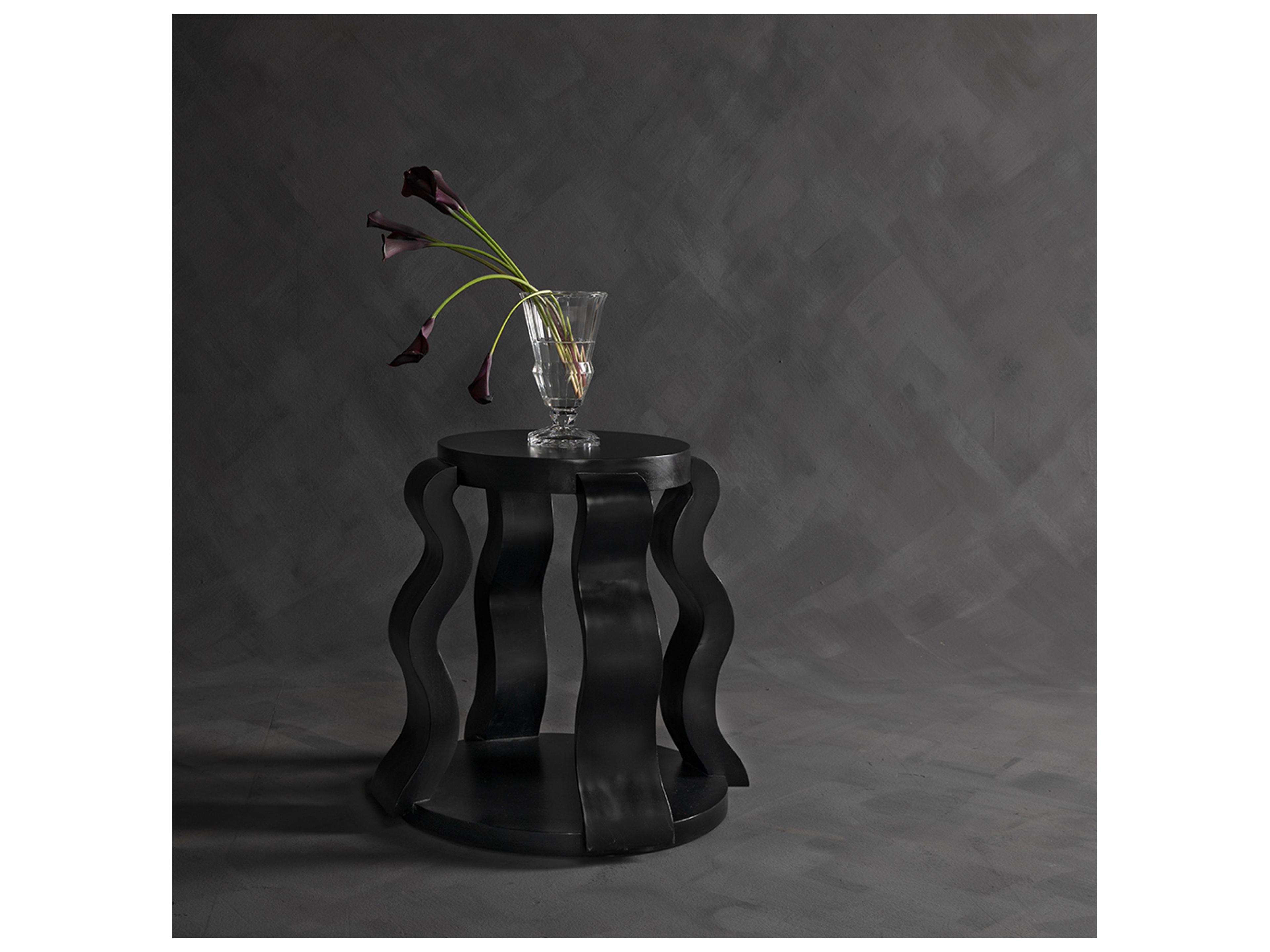 Noir Anora Round Wood Hand Rubbed Black End Table