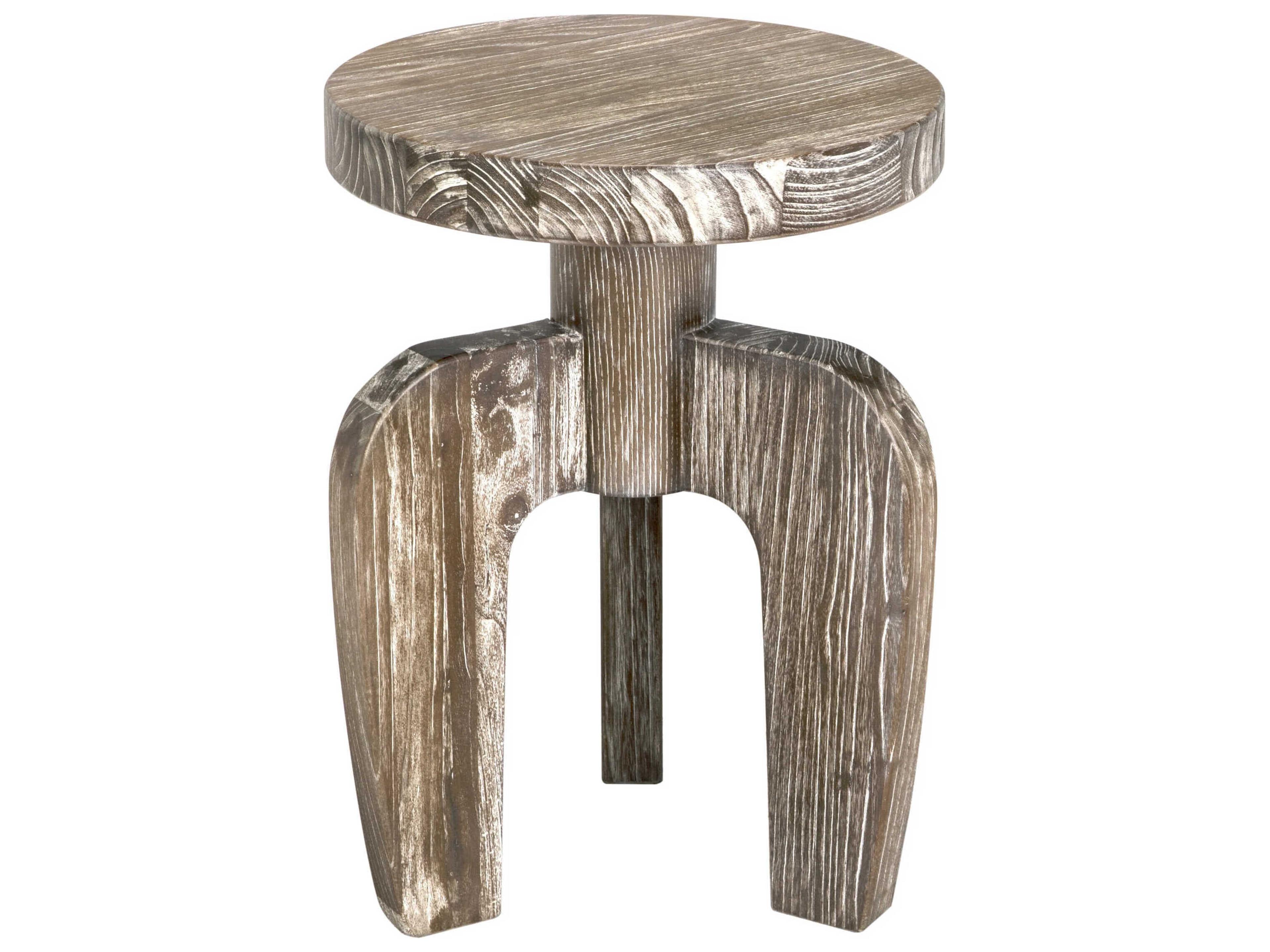 Noir Shizue Round Wood Distressed Mindi End Table