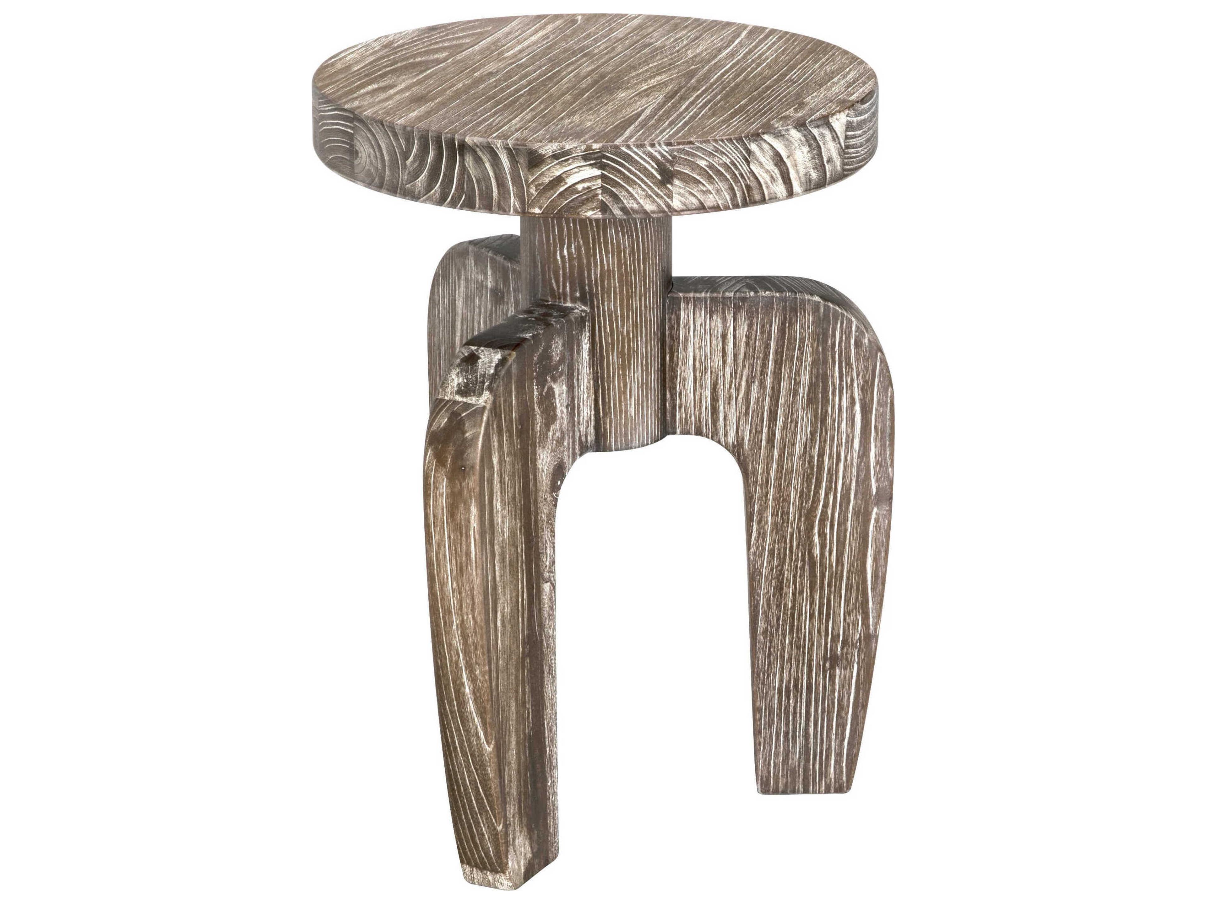 Noir Shizue Round Wood Distressed Mindi End Table