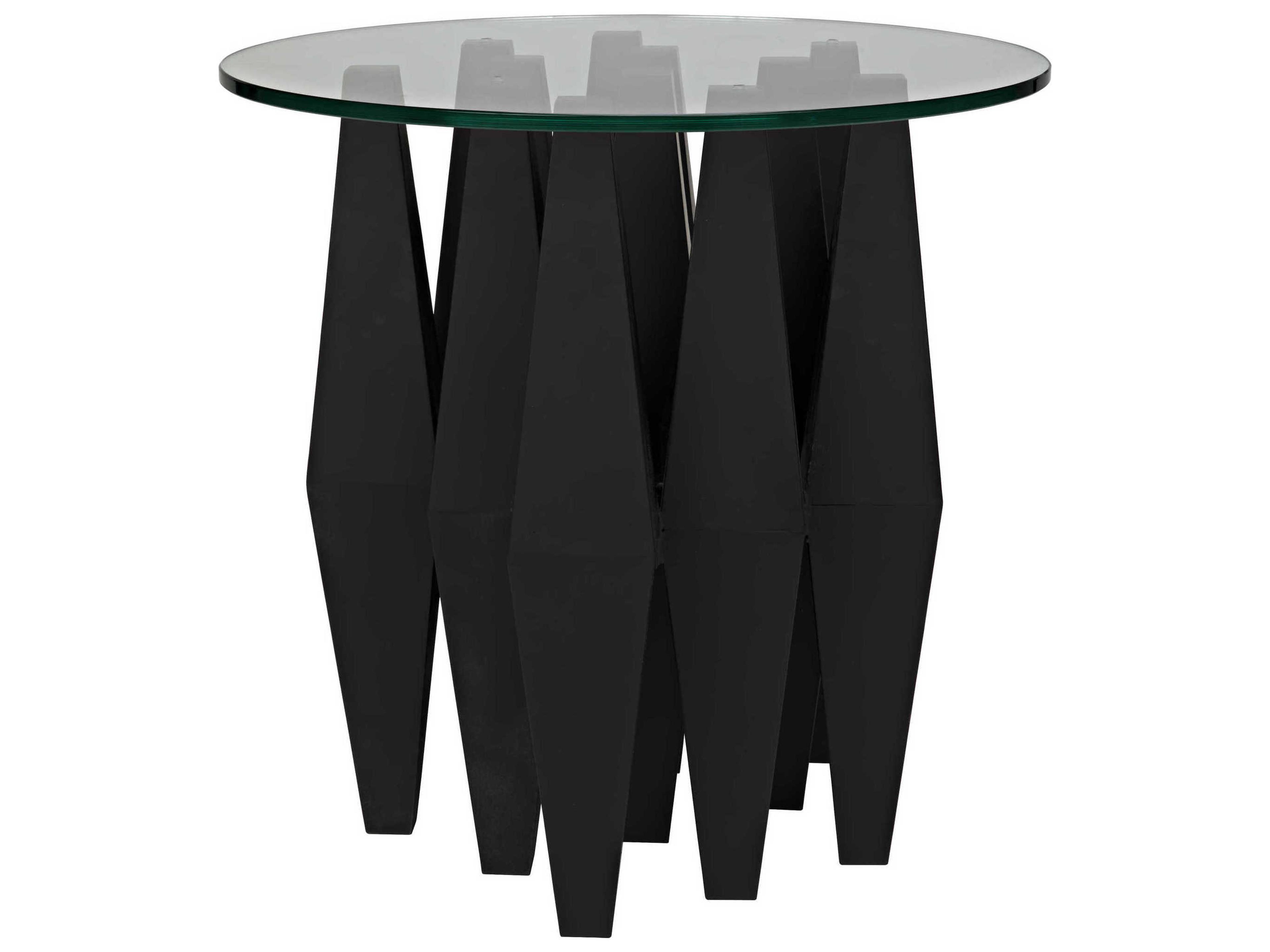 Noir Round Glass Black Metal End Table