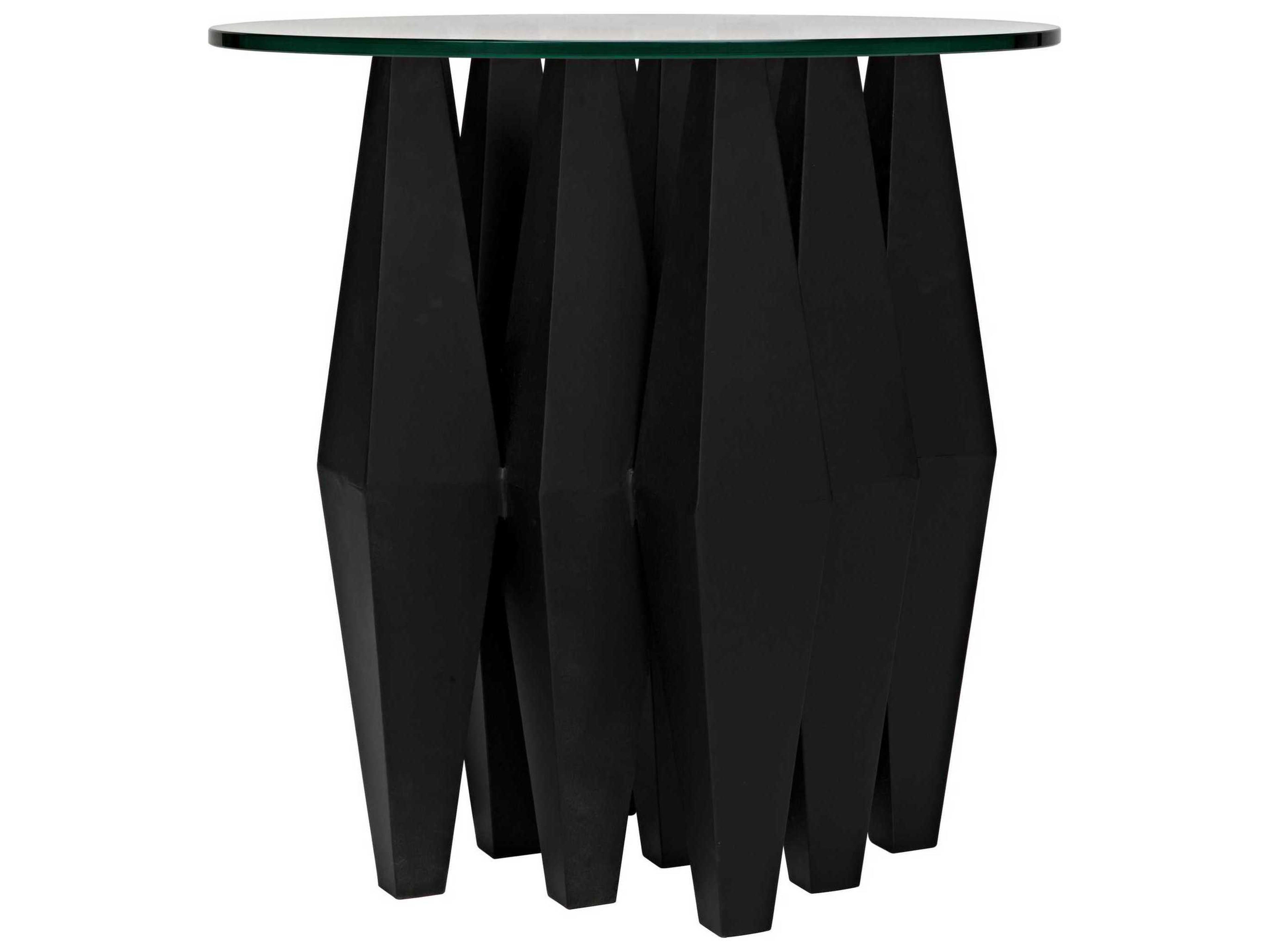 Noir Round Glass Black Metal End Table