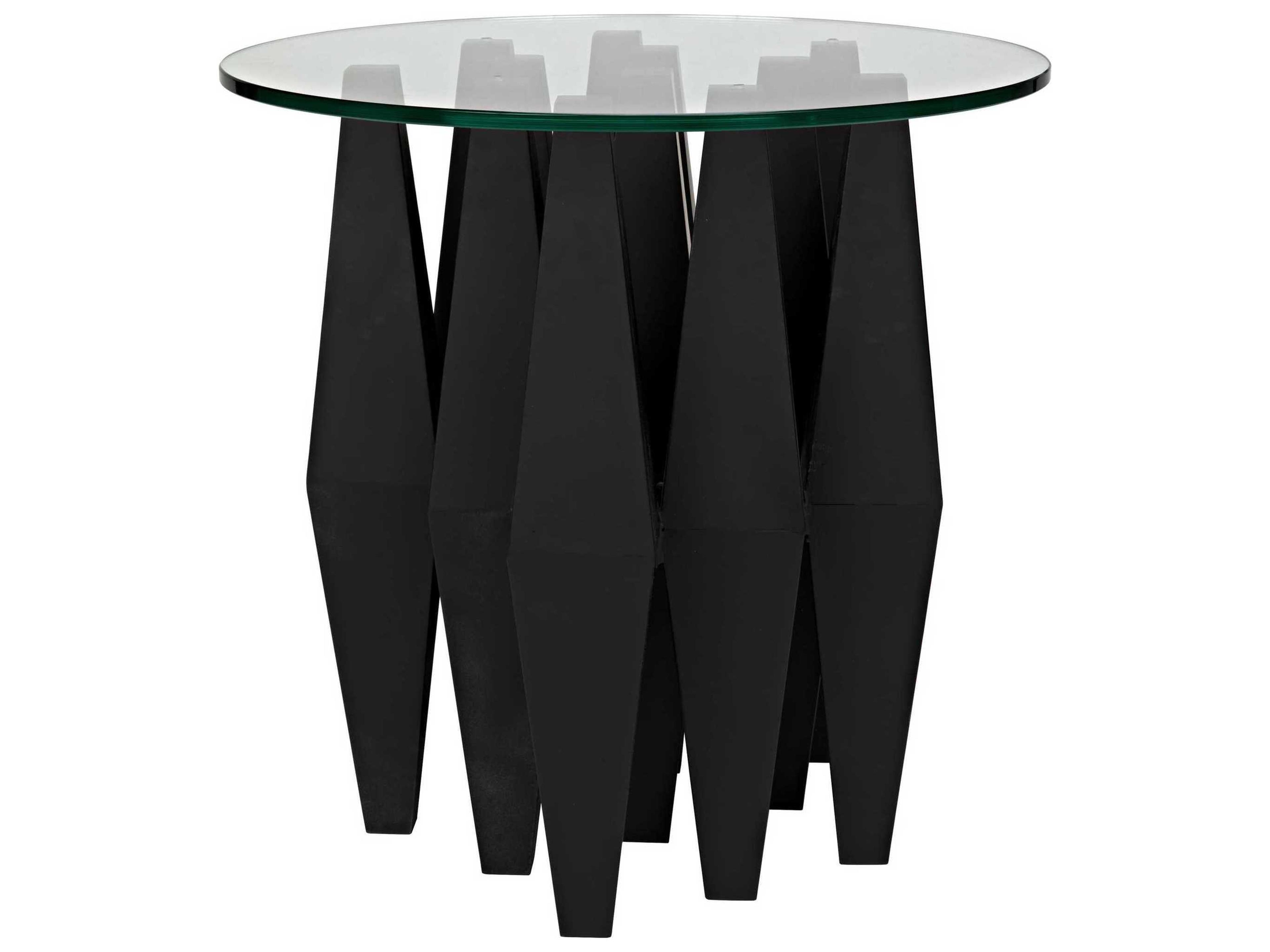 Noir Round Glass Black Metal End Table