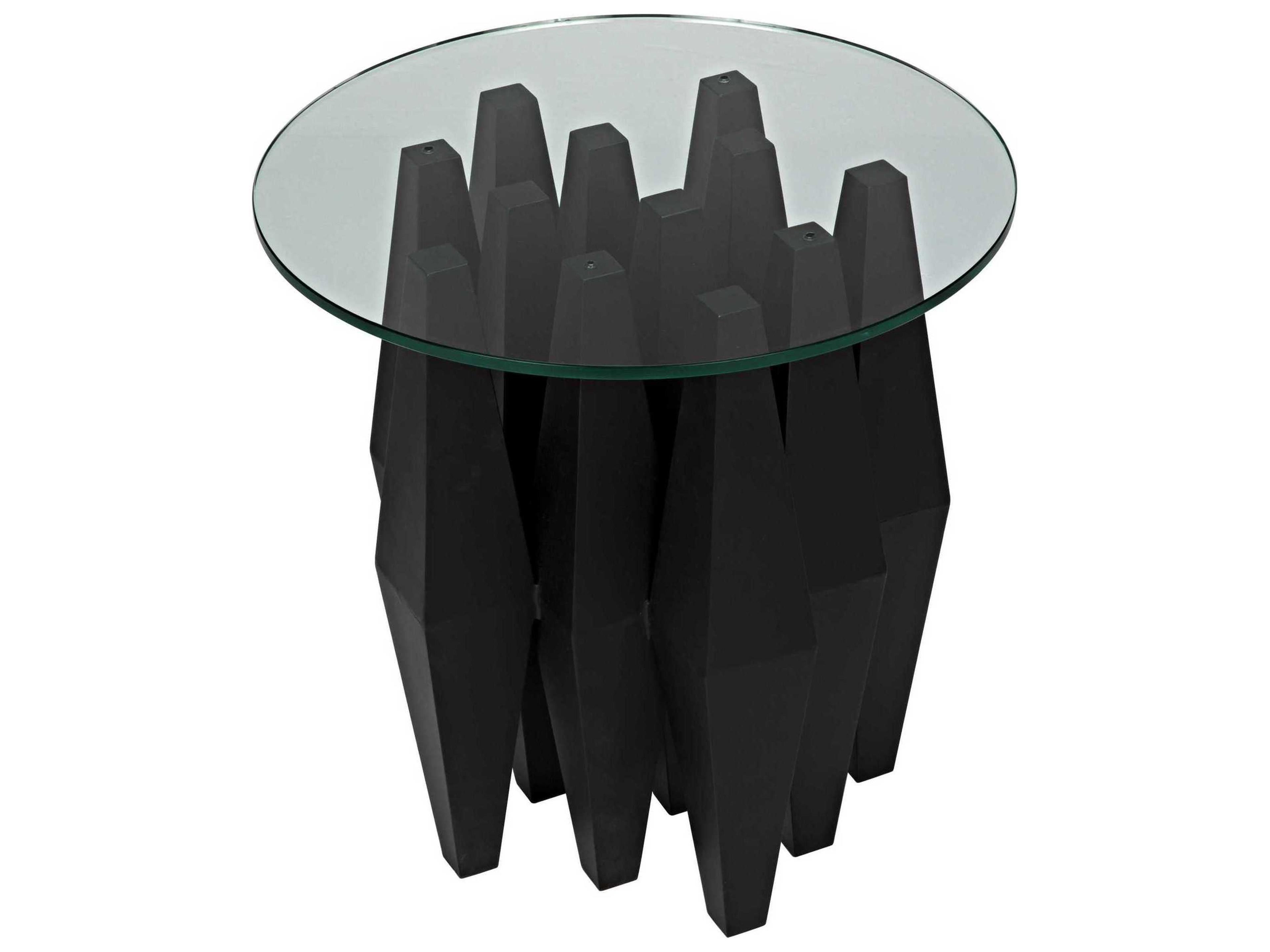 Noir Round Glass Black Metal End Table