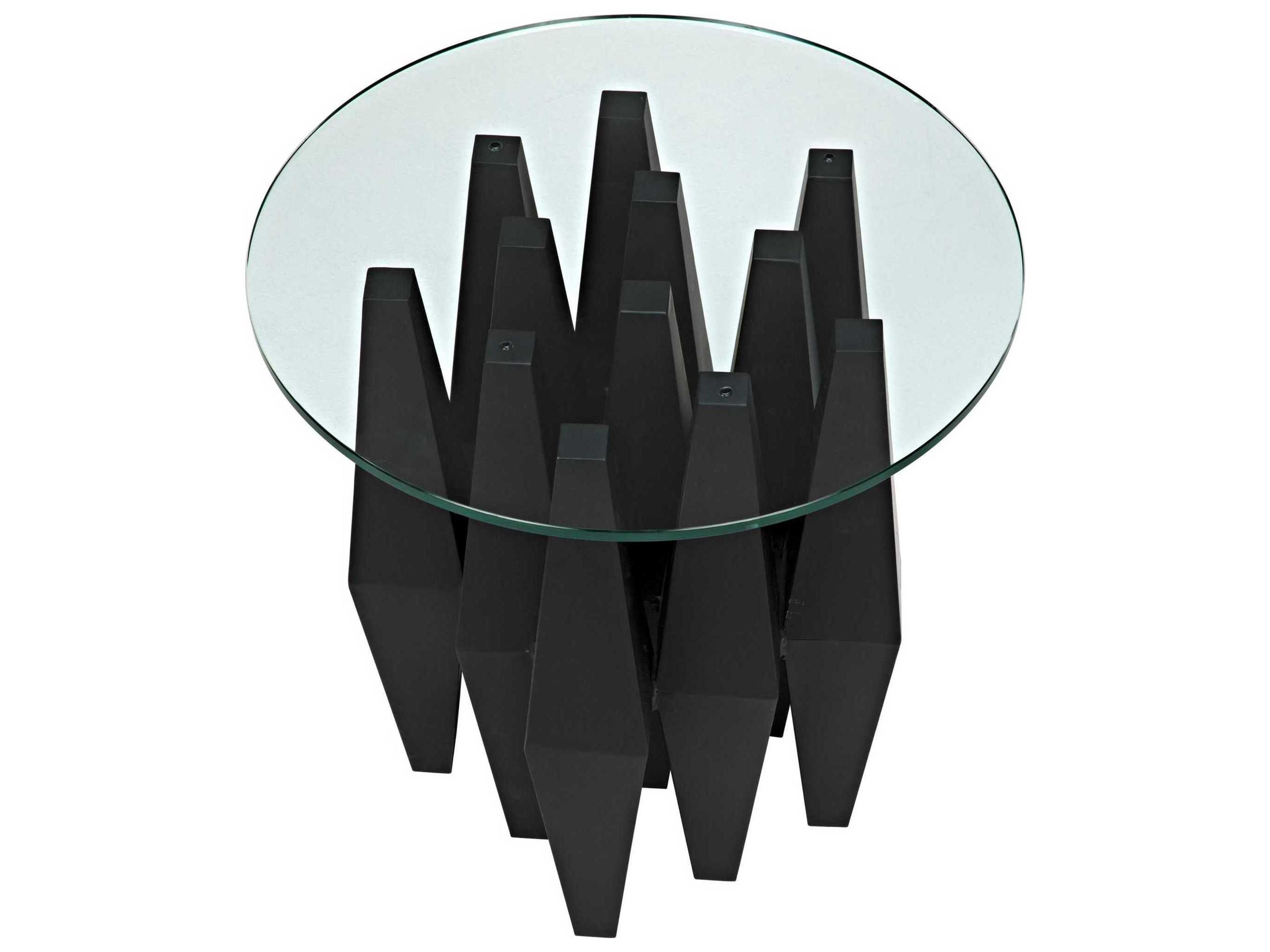 Noir Round Glass Black Metal End Table