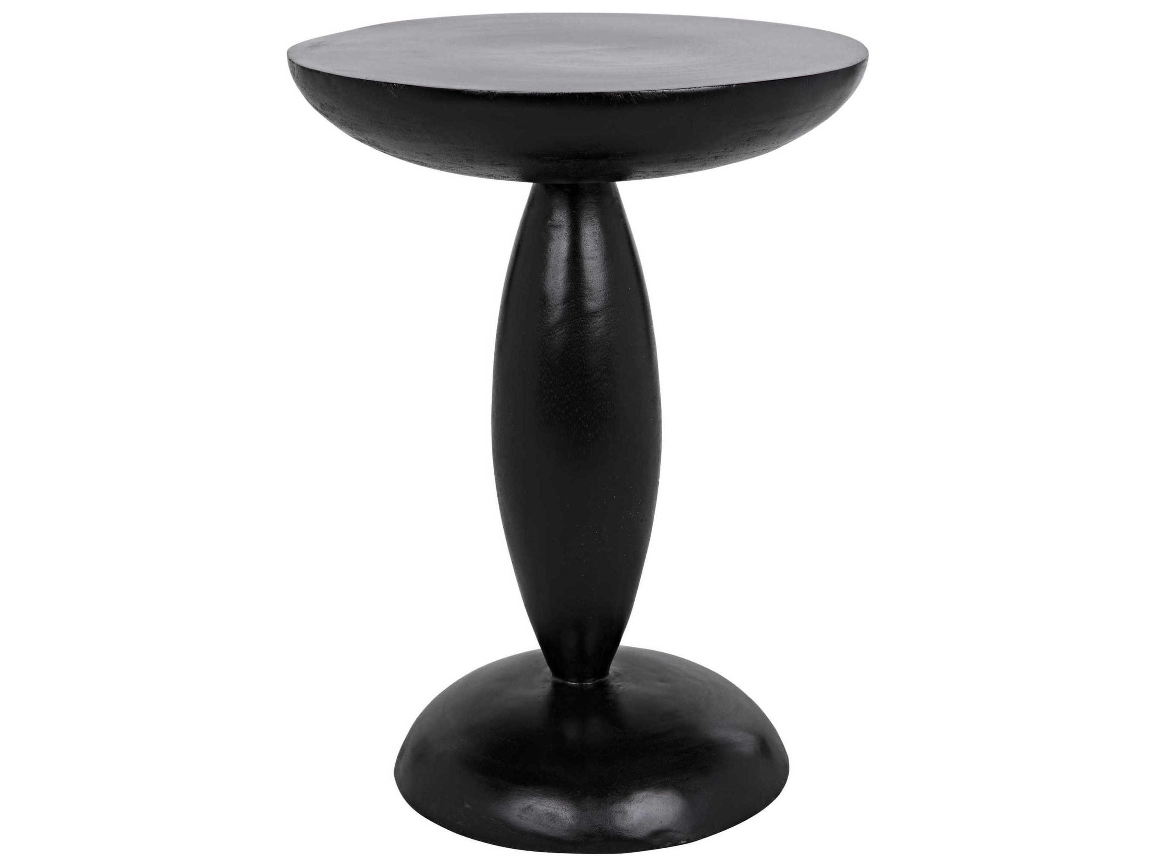 Noir Round Wood Hand Rubbed Black End Table