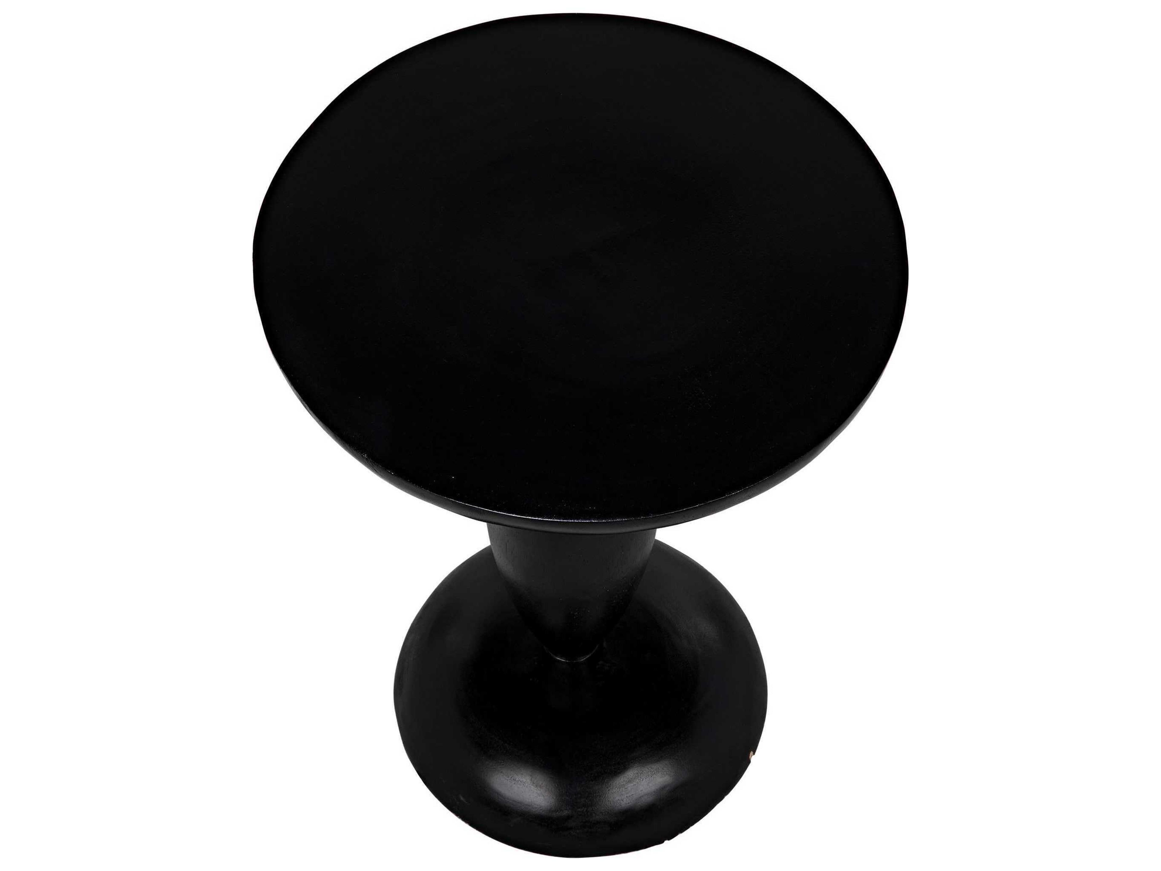 Noir Round Wood Hand Rubbed Black End Table
