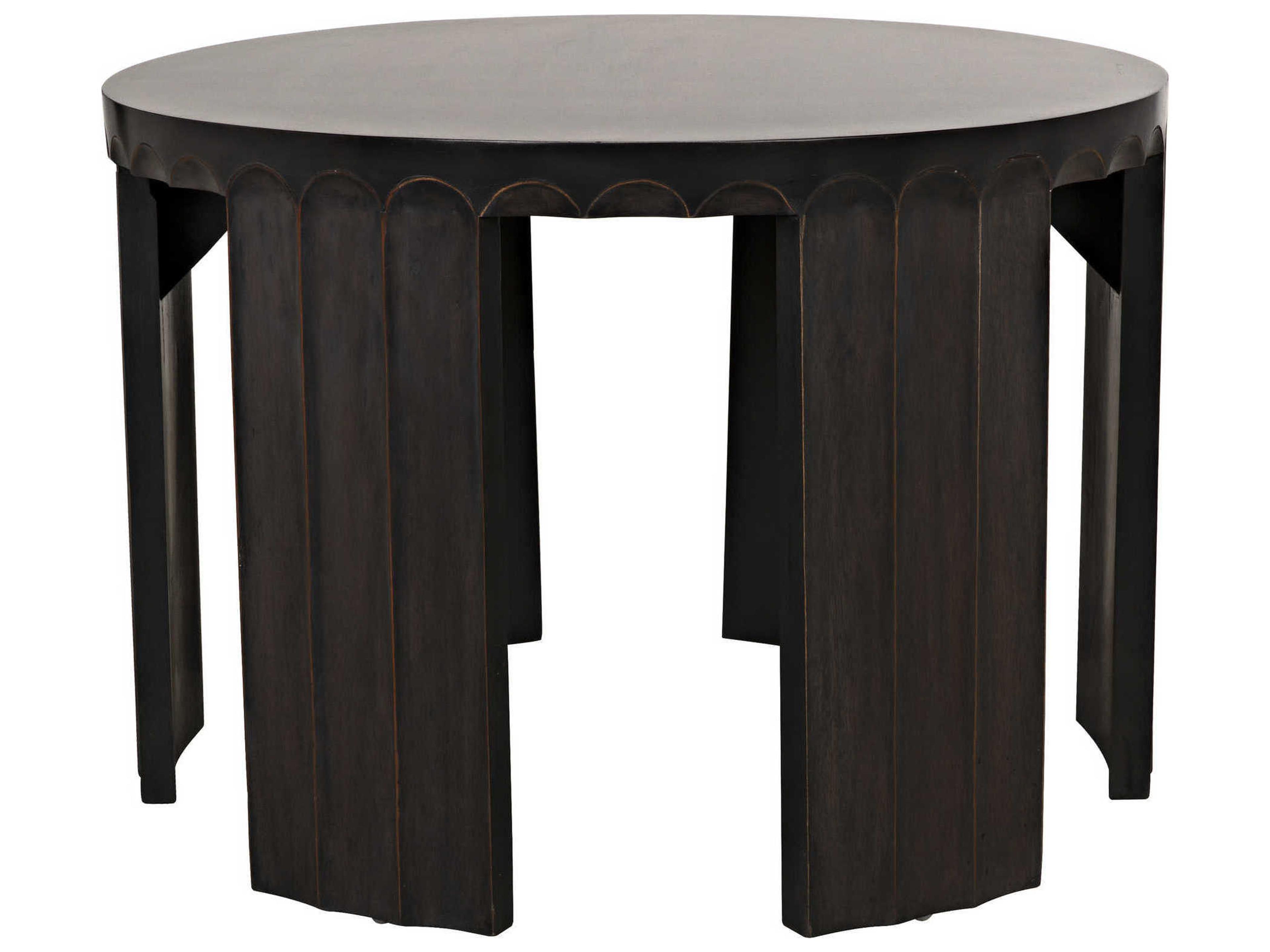 Noir Round Wood Pale With Light Brown Trim End Table